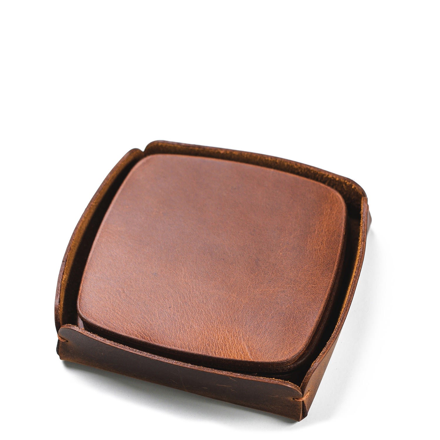 Leather Coaster Set Of 5 - Brown Roarcraft