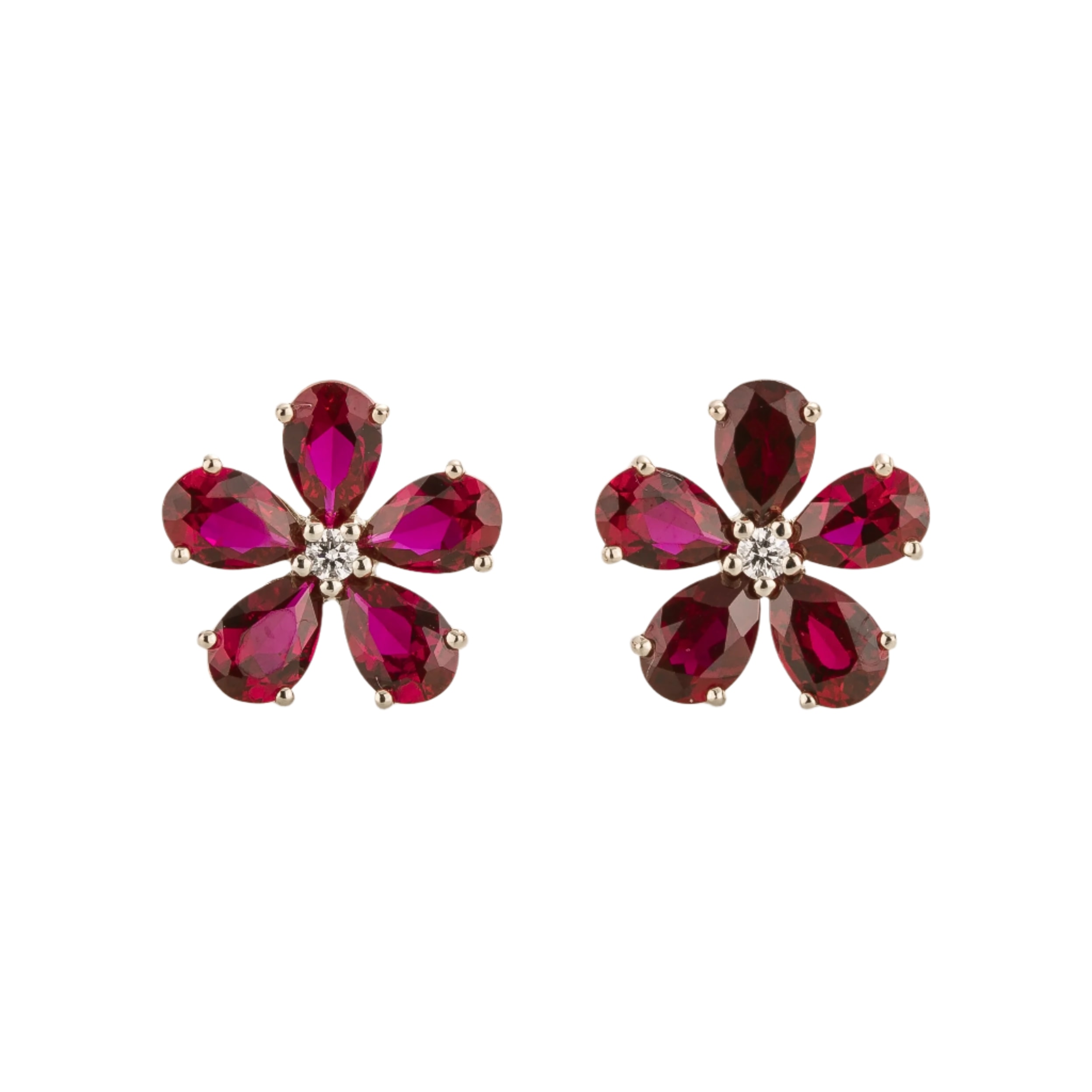 Juvetti Women's Red / White Florea White Gold Earrings Ruby & Diamond
