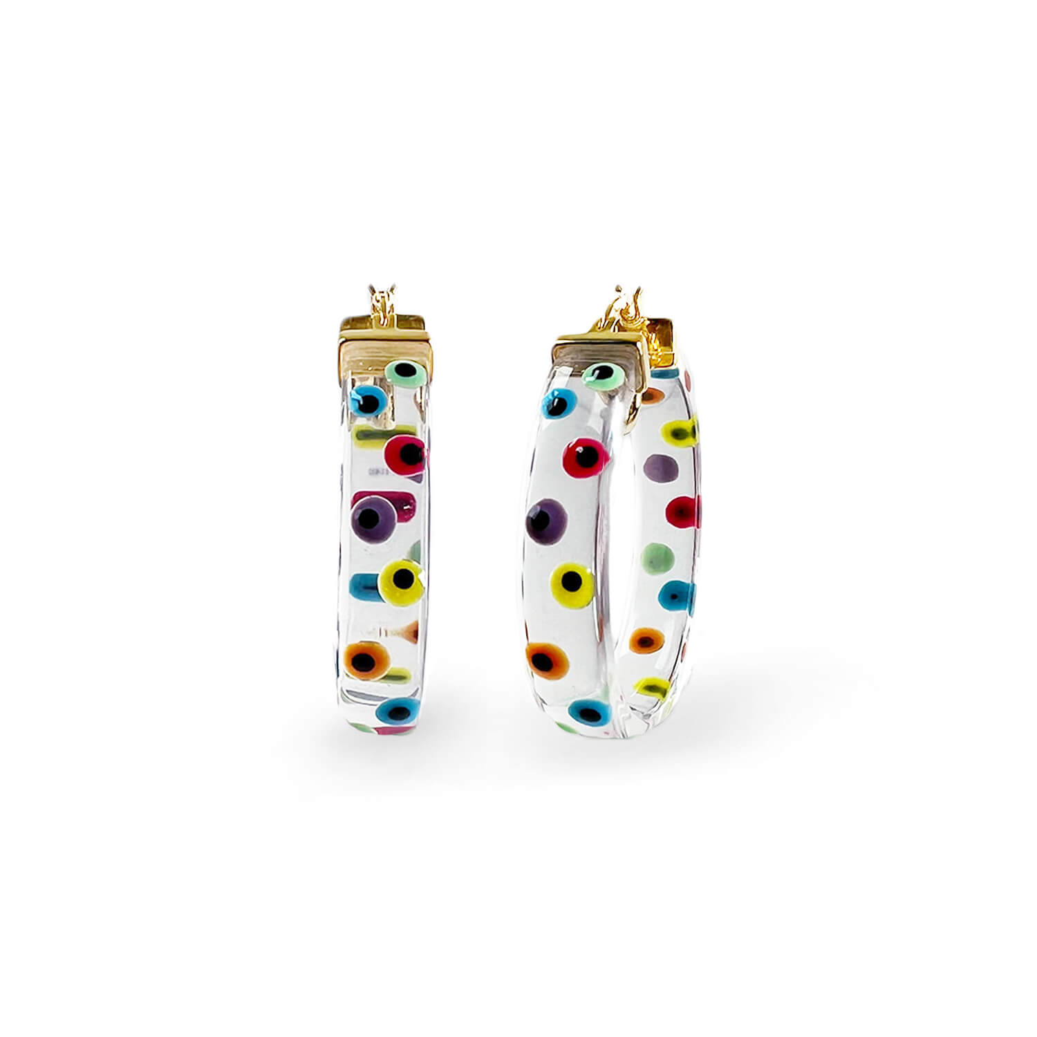 Gold & Honey Women's Flat Hoops With Rainbow Evil Eye