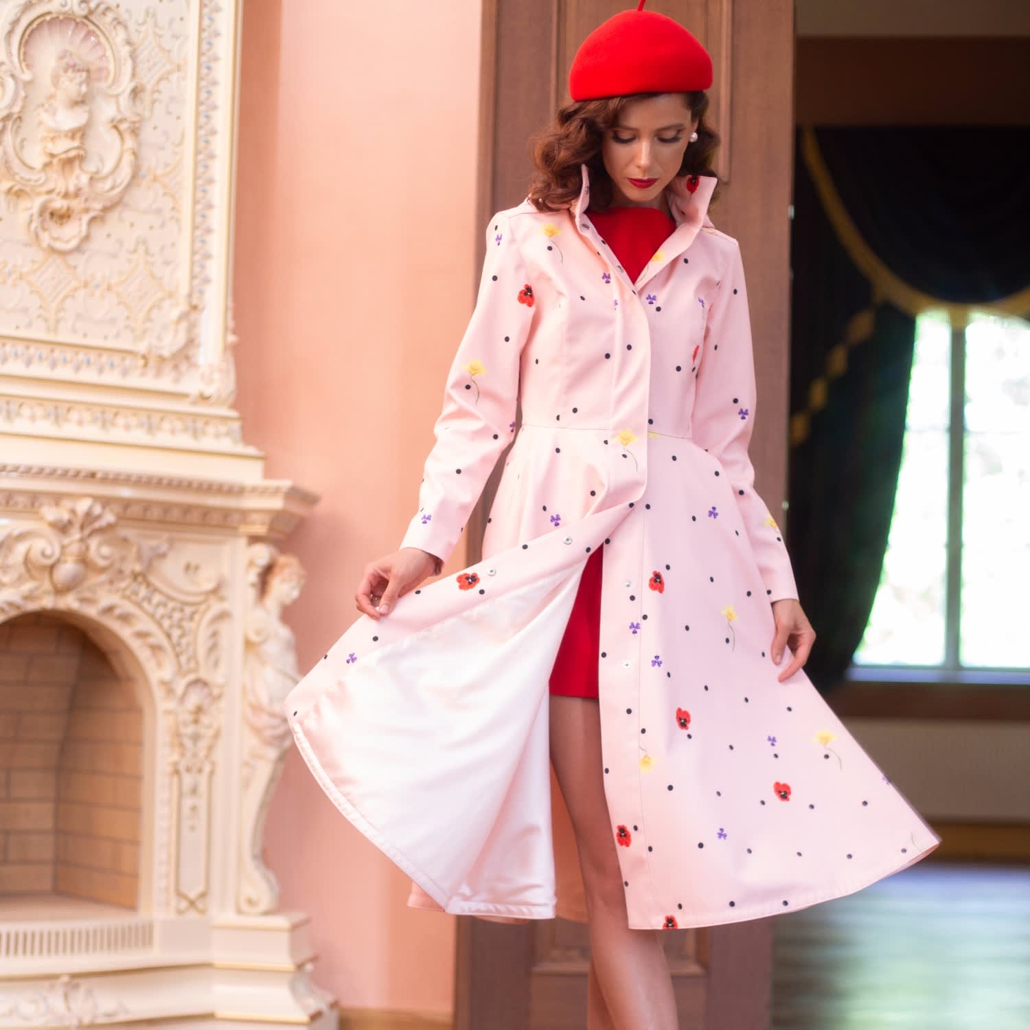Fitted & Flared Coat With A-Line Skirt In Pink: Cotton Candy