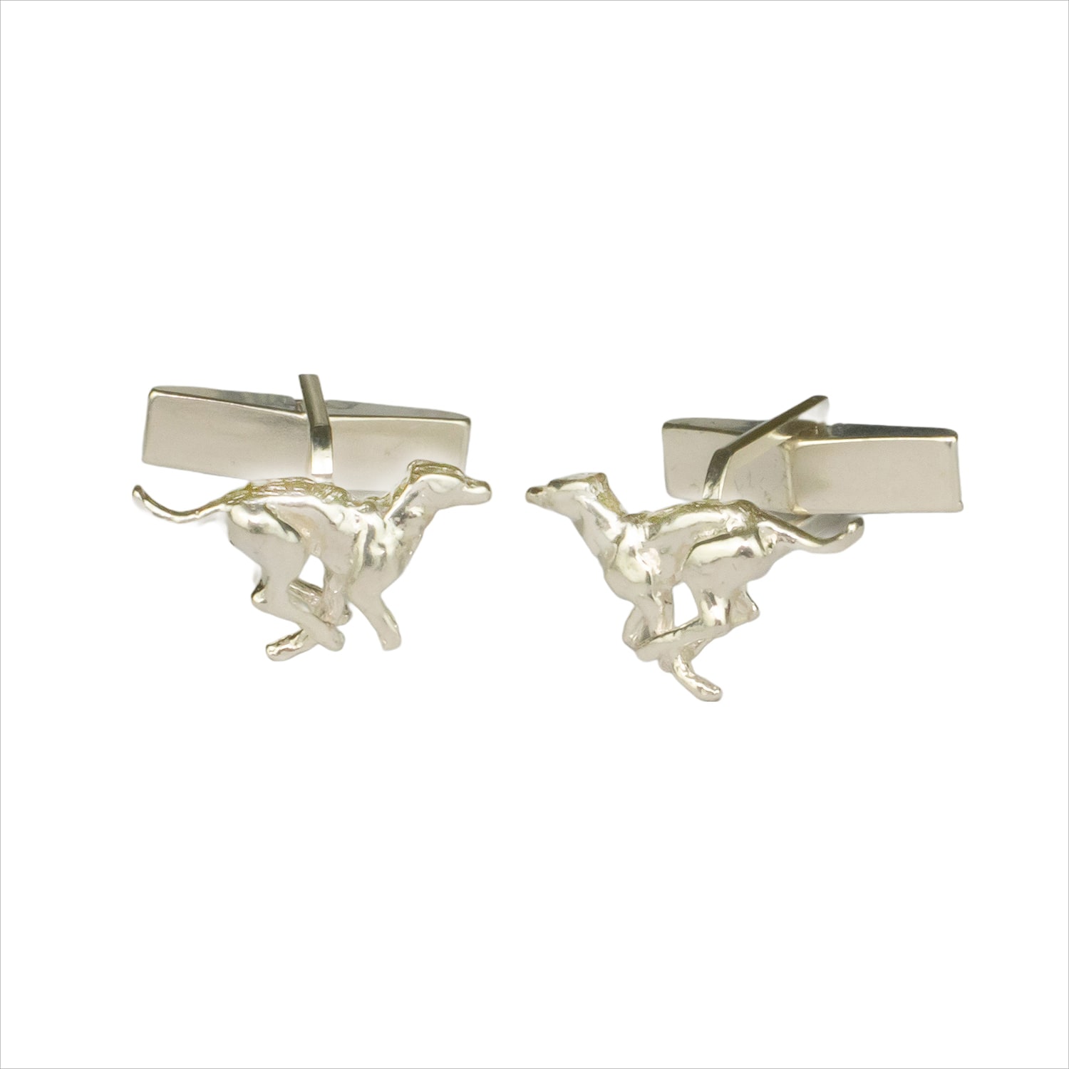 Simon Kemp Jewellers Men's Running Greyhound Cufflinks In Solid Sterling Silver
