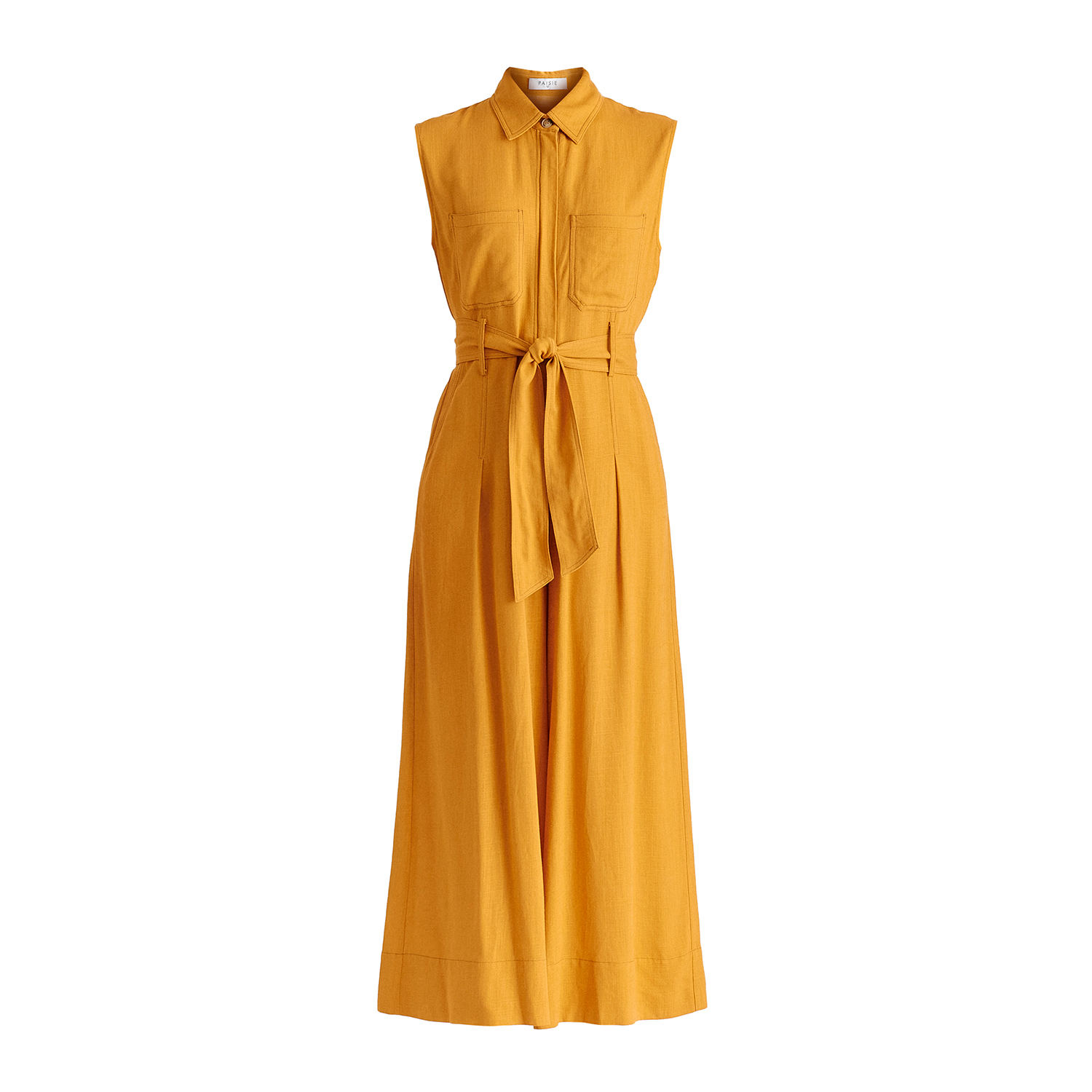 Women's Linen Blend Jumpsuit With Stitch Details In Ochre Yellow | Xxs | Paisie