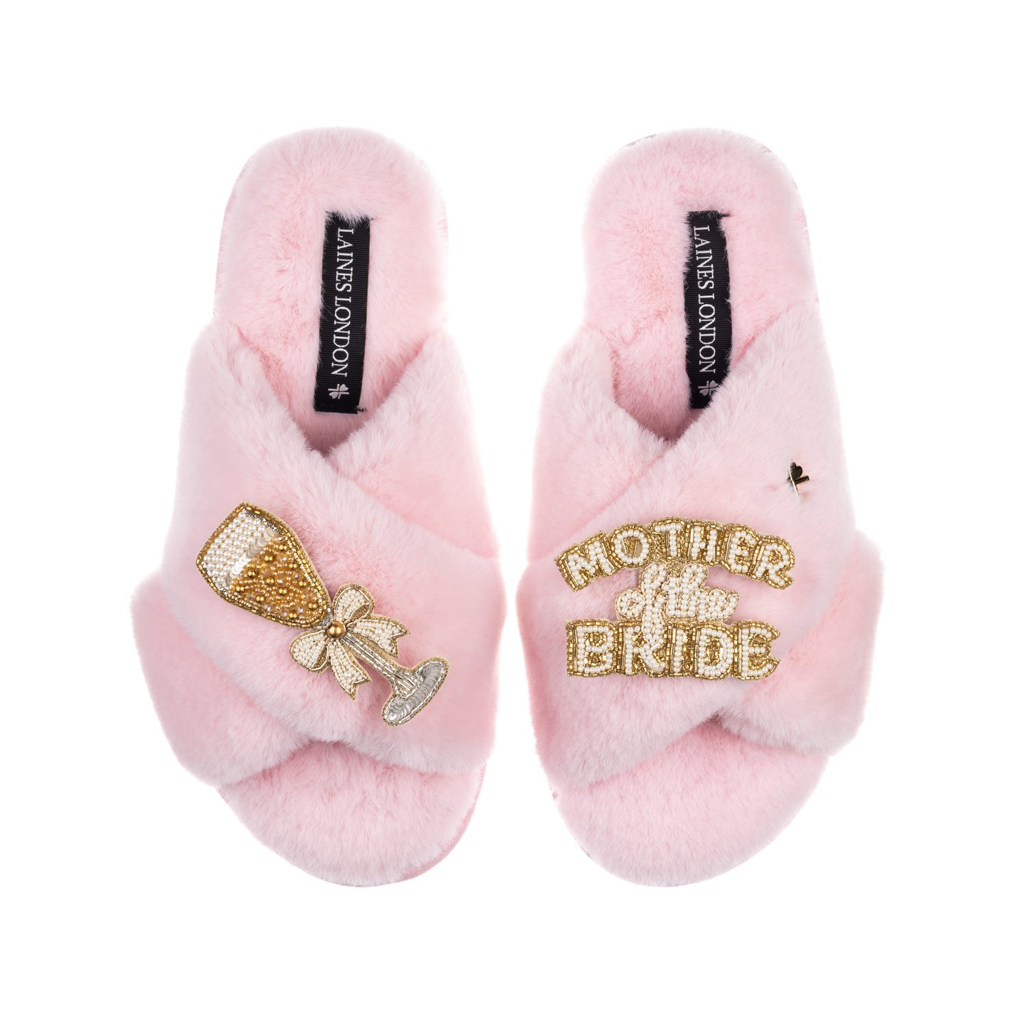 Women's Classic Laines Slippers With Mother Of The Bride Brooches - Pink | Extra Large | Laines London