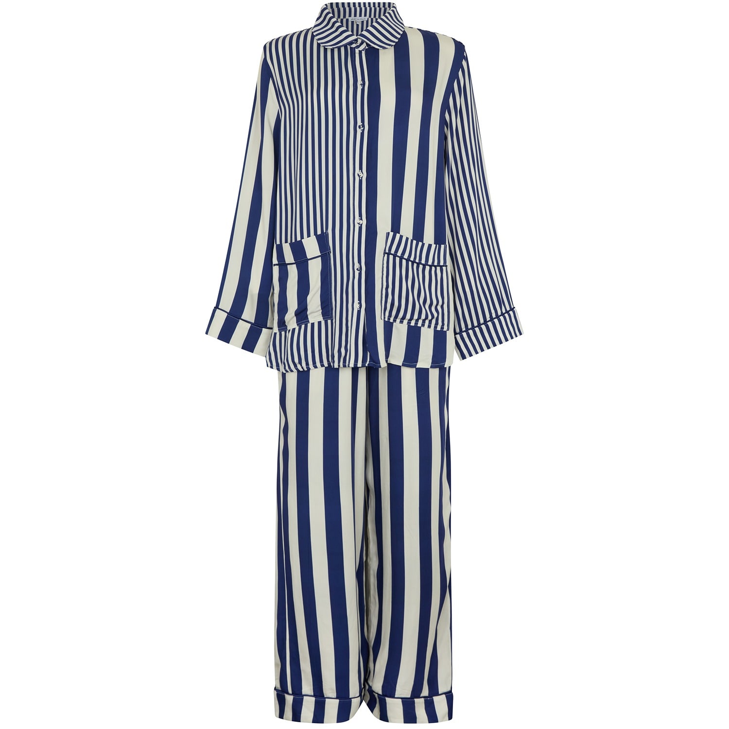 Lily And Lionel Women's Blue Evie Long Sleeve Stripe Print Pyjama Set In Navy