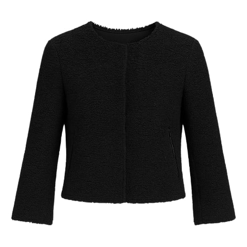 Conquista Women's Black Astrakhan Jacket With Pleather Detail In Black