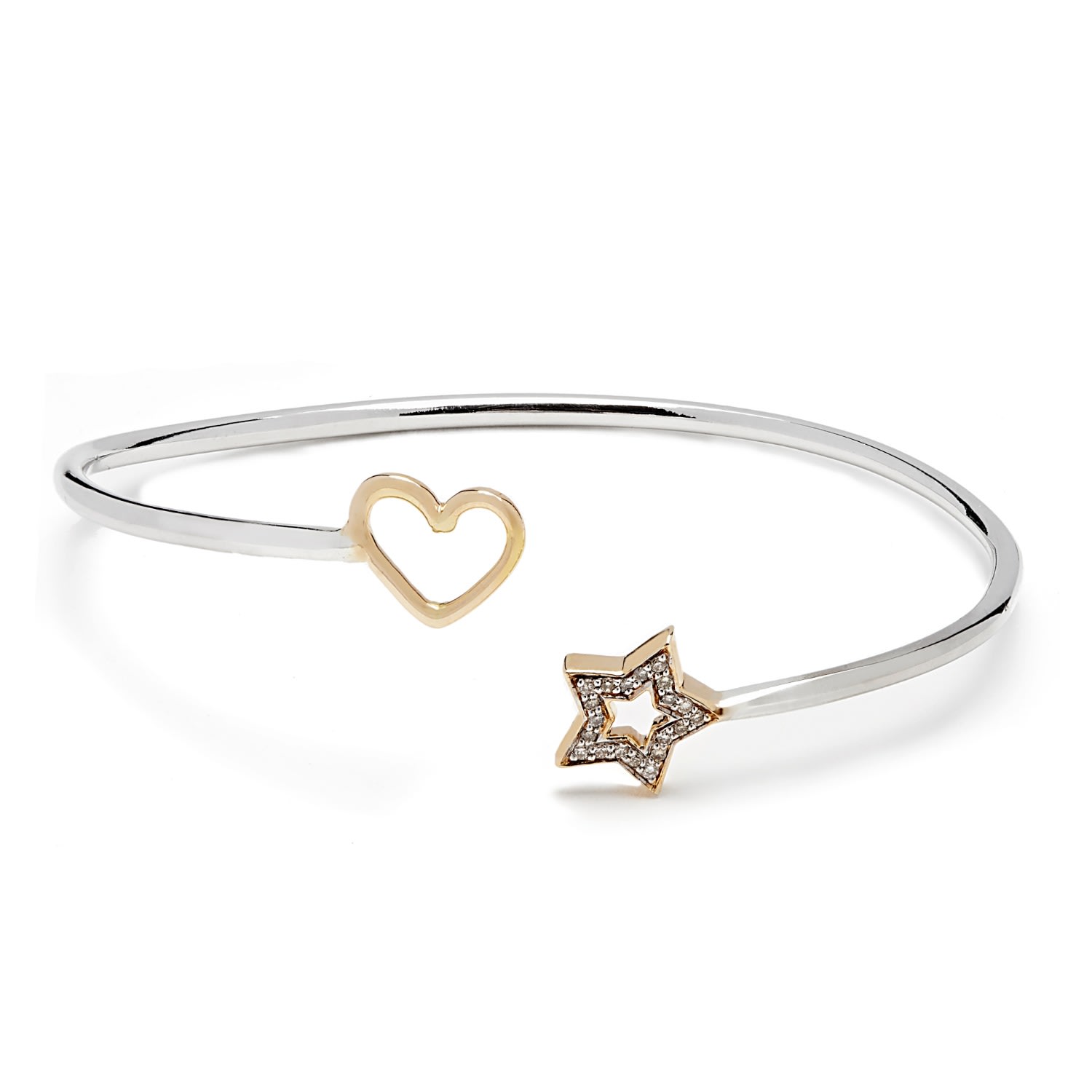 Women&rsquo;s Silver Open Heart & Star Bangle | Kaizarin