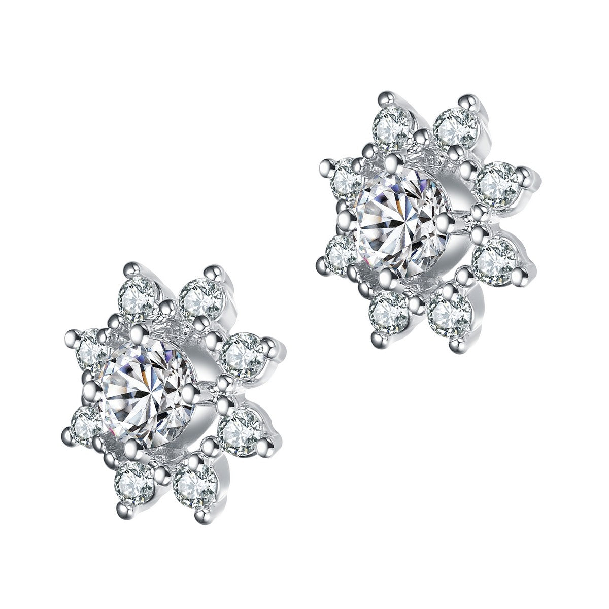 Women’s White / Silver Sterling Silver Cubic Zirconia Classis Halo Stud Earrings Genevive Jewelry