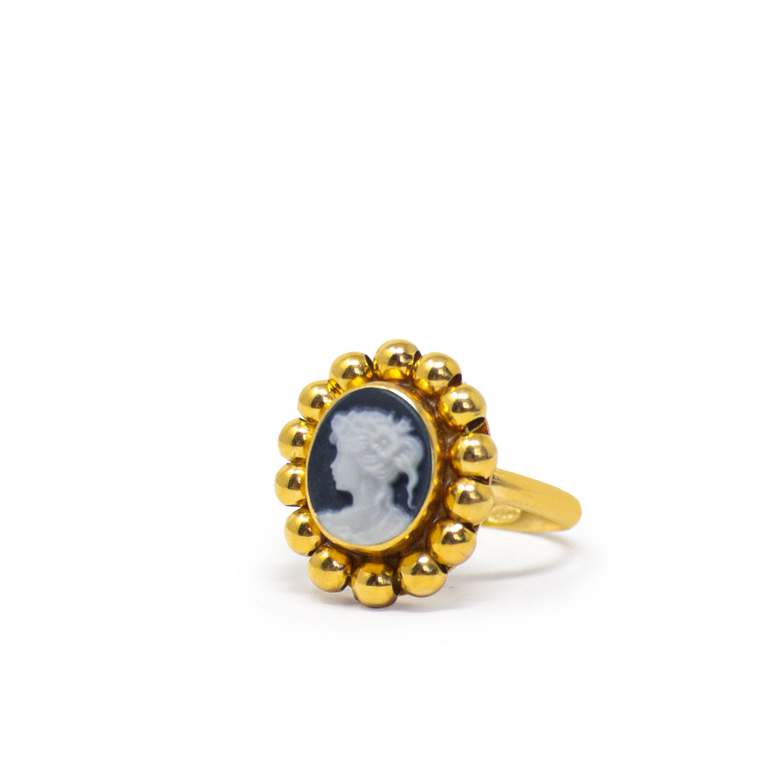 Women’s Black / Gold Gold-Plated Black Mini Cameo Beaded Ring Vintouch Italy