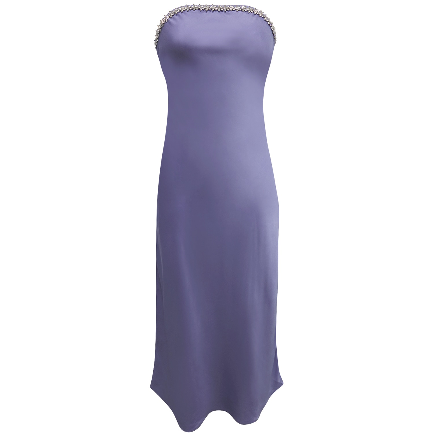 Women's Purple Crystal Satin Strapless Midi Dress | Medium | Riviera Soirée
