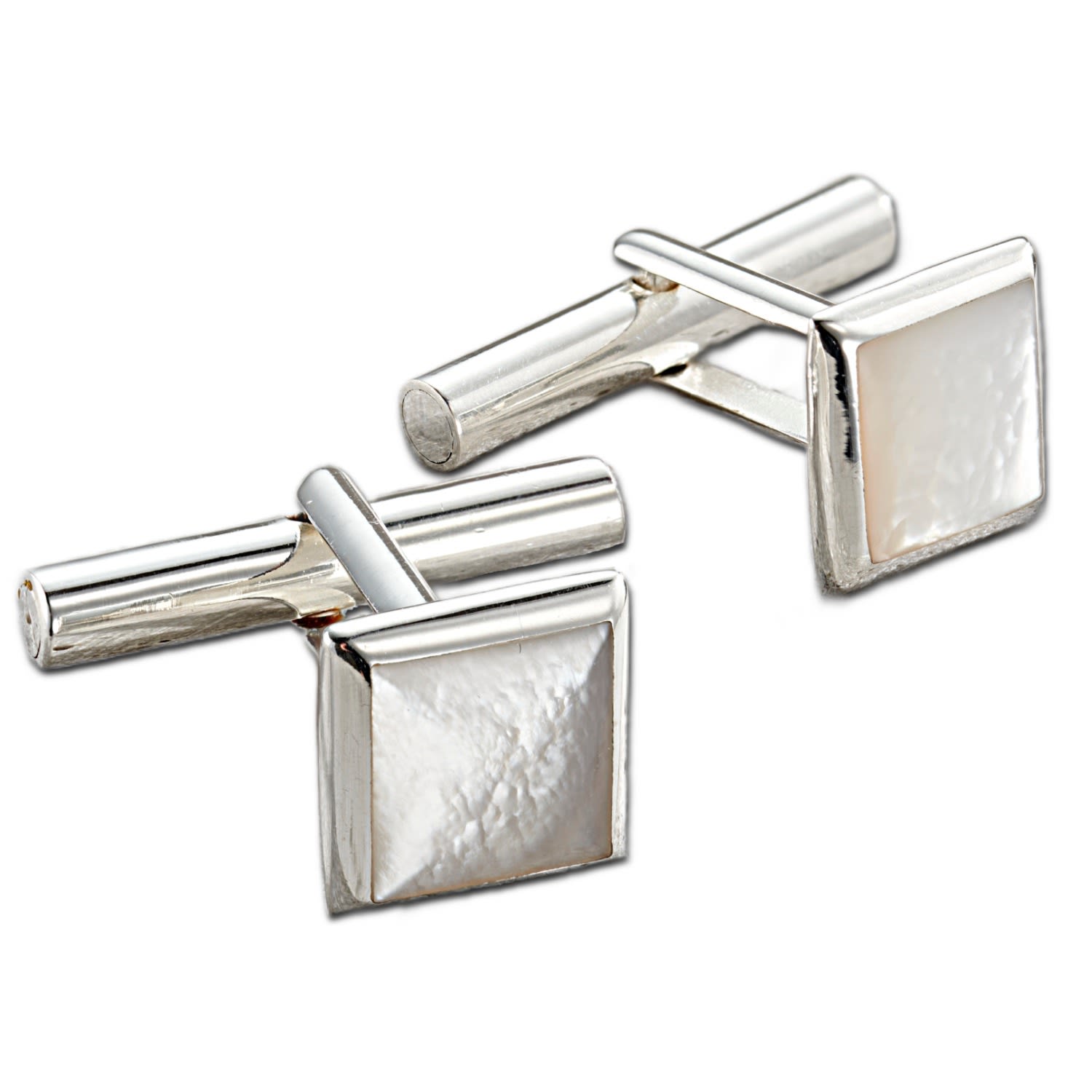 Men's Square Mother-Of-Pearl And Silver Cufflinks | Posh Totty Designs