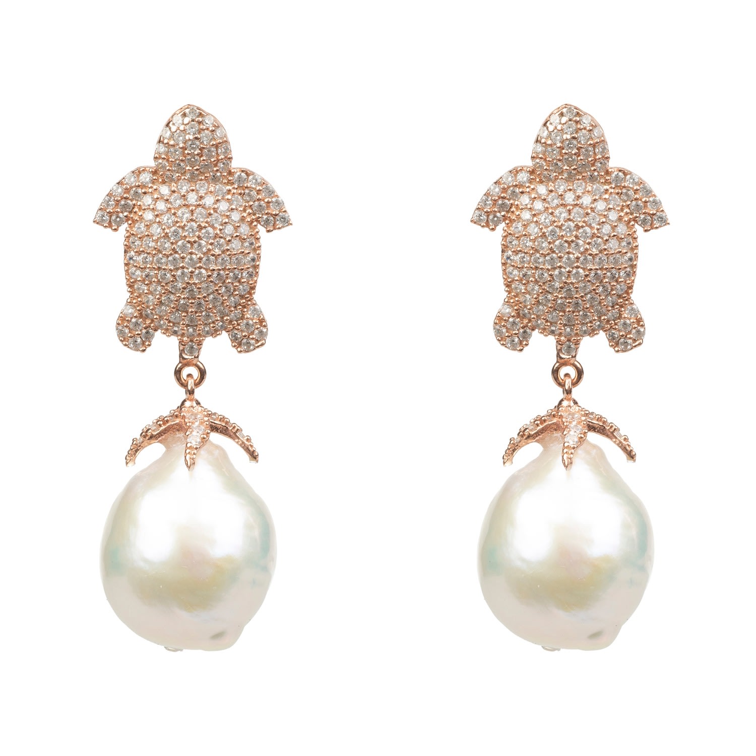 Women’s Rose Gold / White / Neutrals Baroque Pearl White Turtle Drop Earrings Rose Gold Latelita