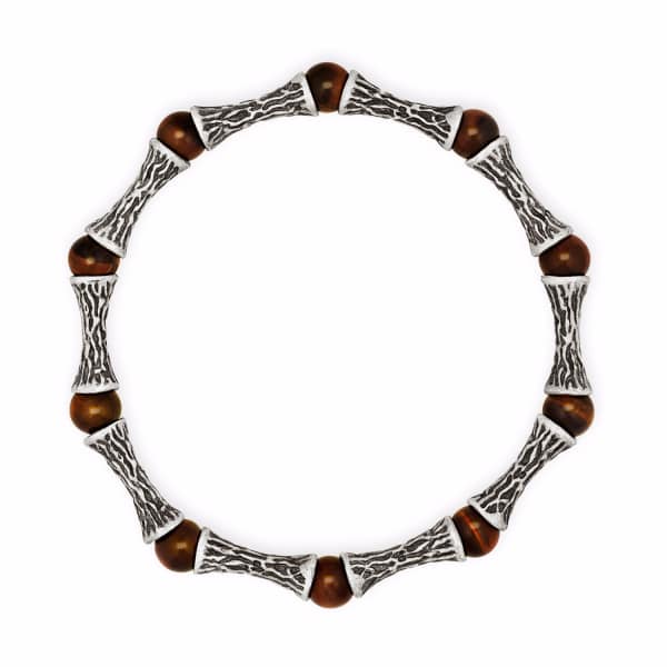Snake Bones Red Tiger Eye Beads Oxidized Sterling Silver Bracelet In Silver