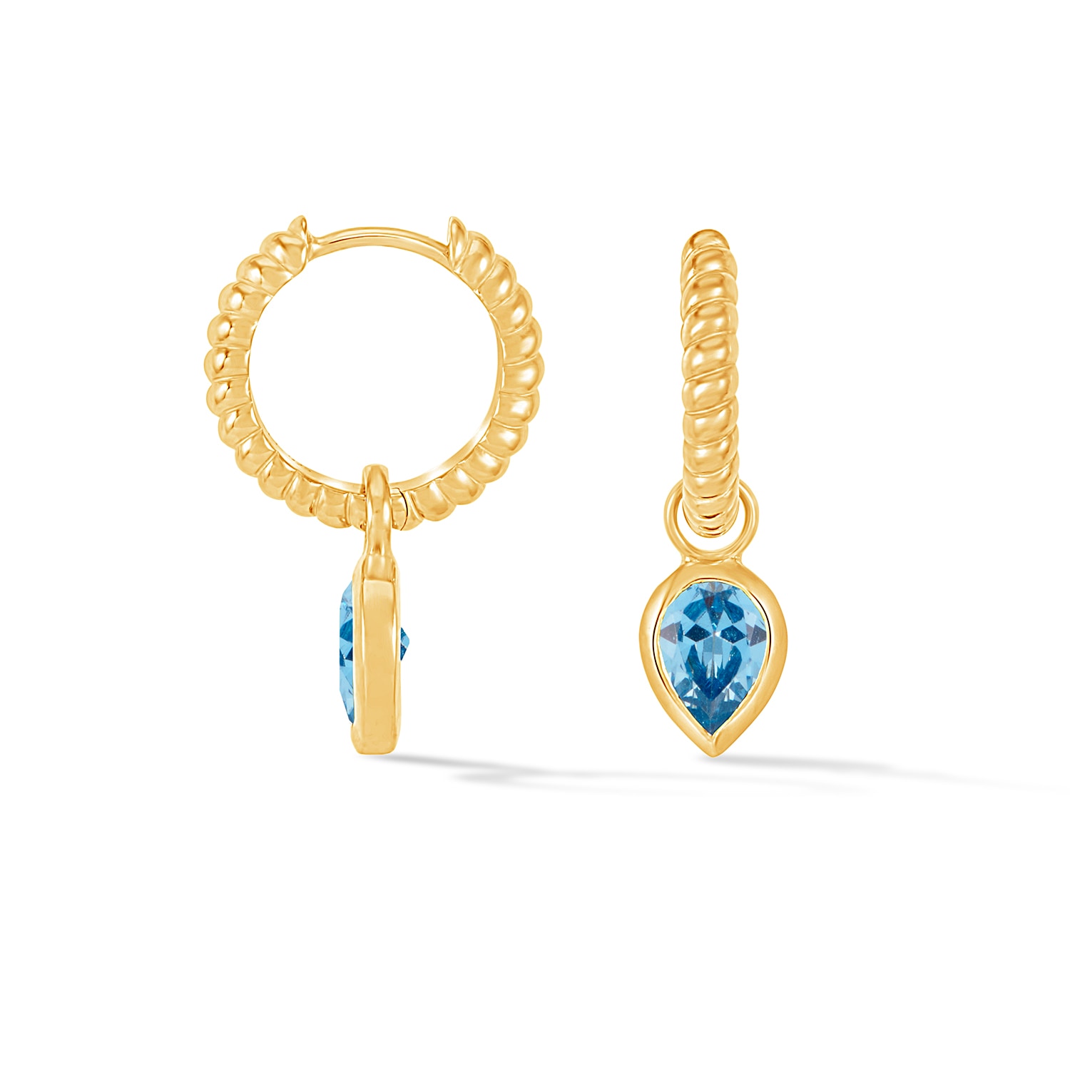 Dower & Hall Women's Gold / Blue Blue Topaz Twist Huggie Charm Hoops In Gold Vermeil
