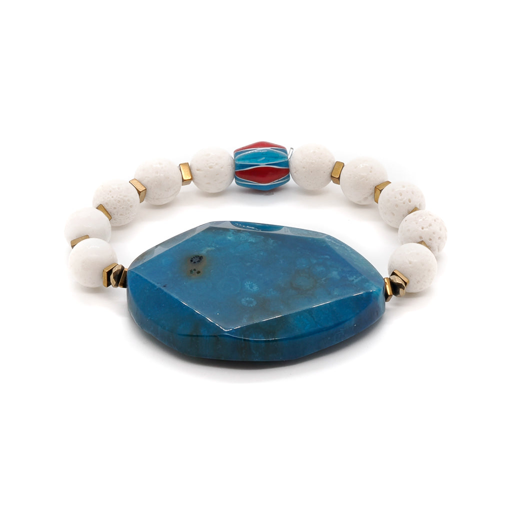 Women’s Blue / White / Red Blue Sky Chunky Beaded Bracelet Ebru Jewelry