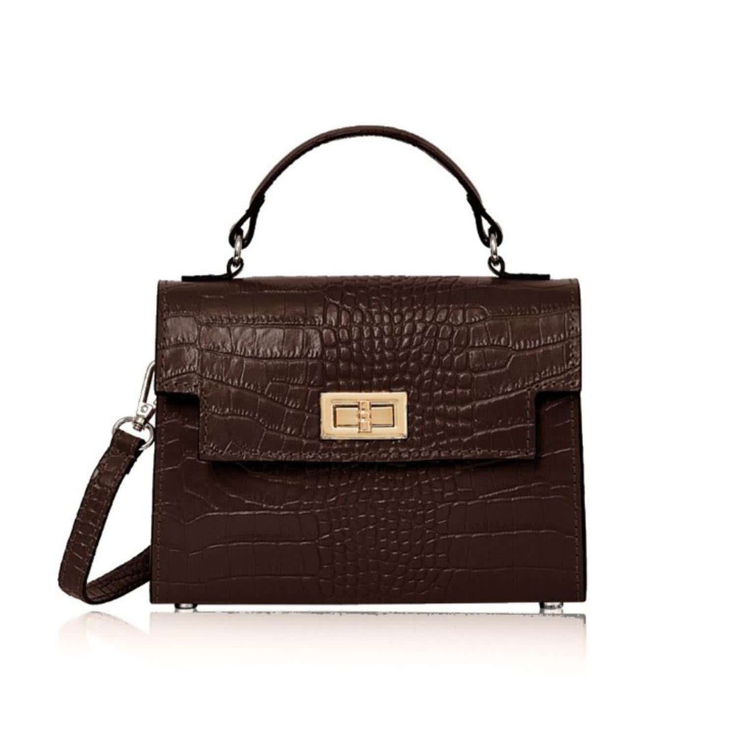 Betsy & Floss Women's Ardea Croc Top Handle Handbag In Chocolate Brown In Brown