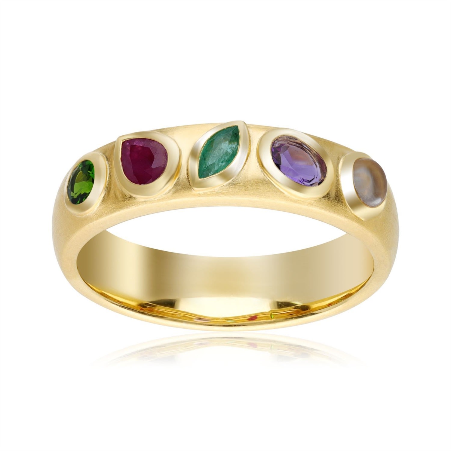 Women’s Coded Whispers Brushed 9Ct Yellow Gold ’Dream’ Acrostic Gemstone Ring Gemondo