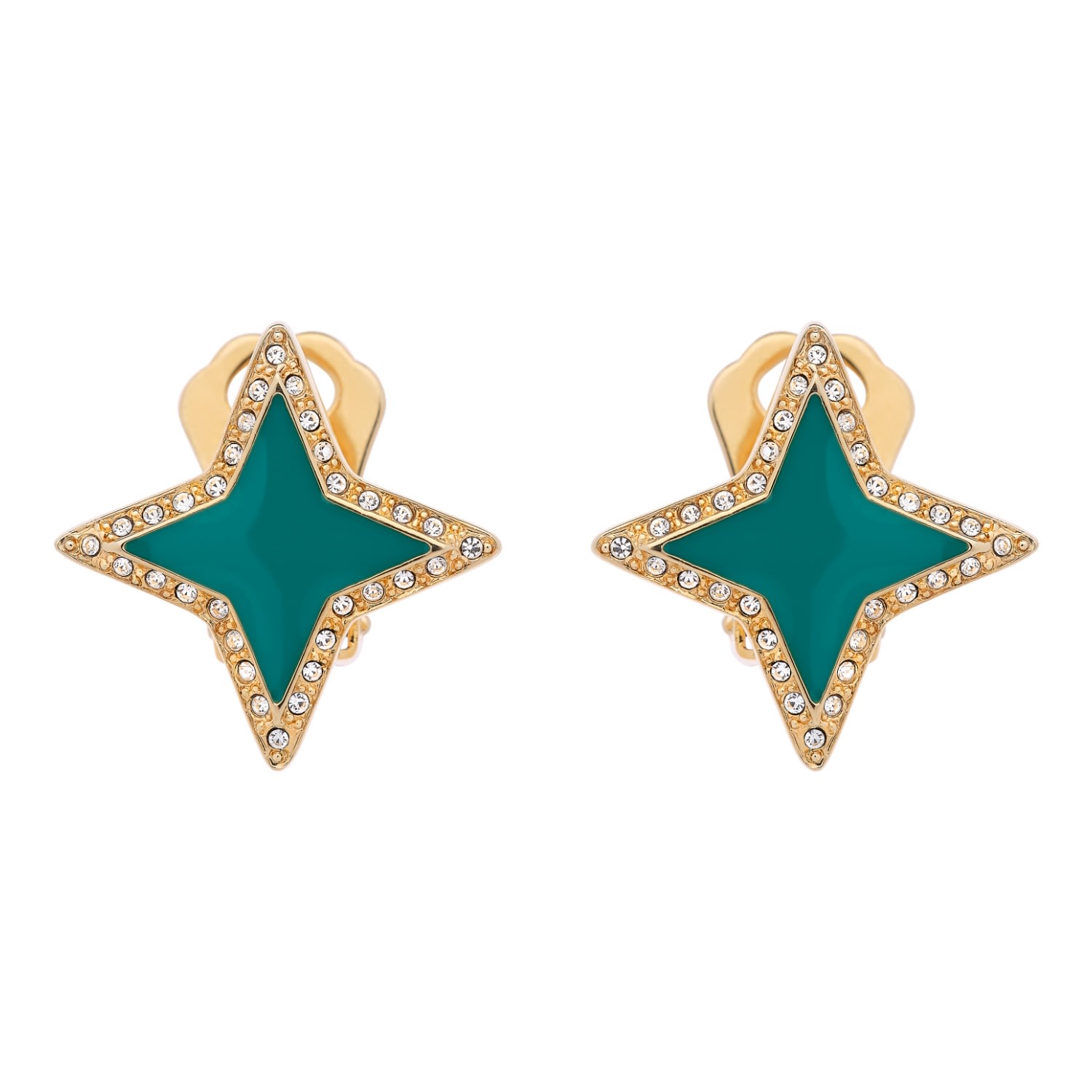 Women’s Green / Gold Gold & Green Stars Clip Earrings Emma Holland Jewellery