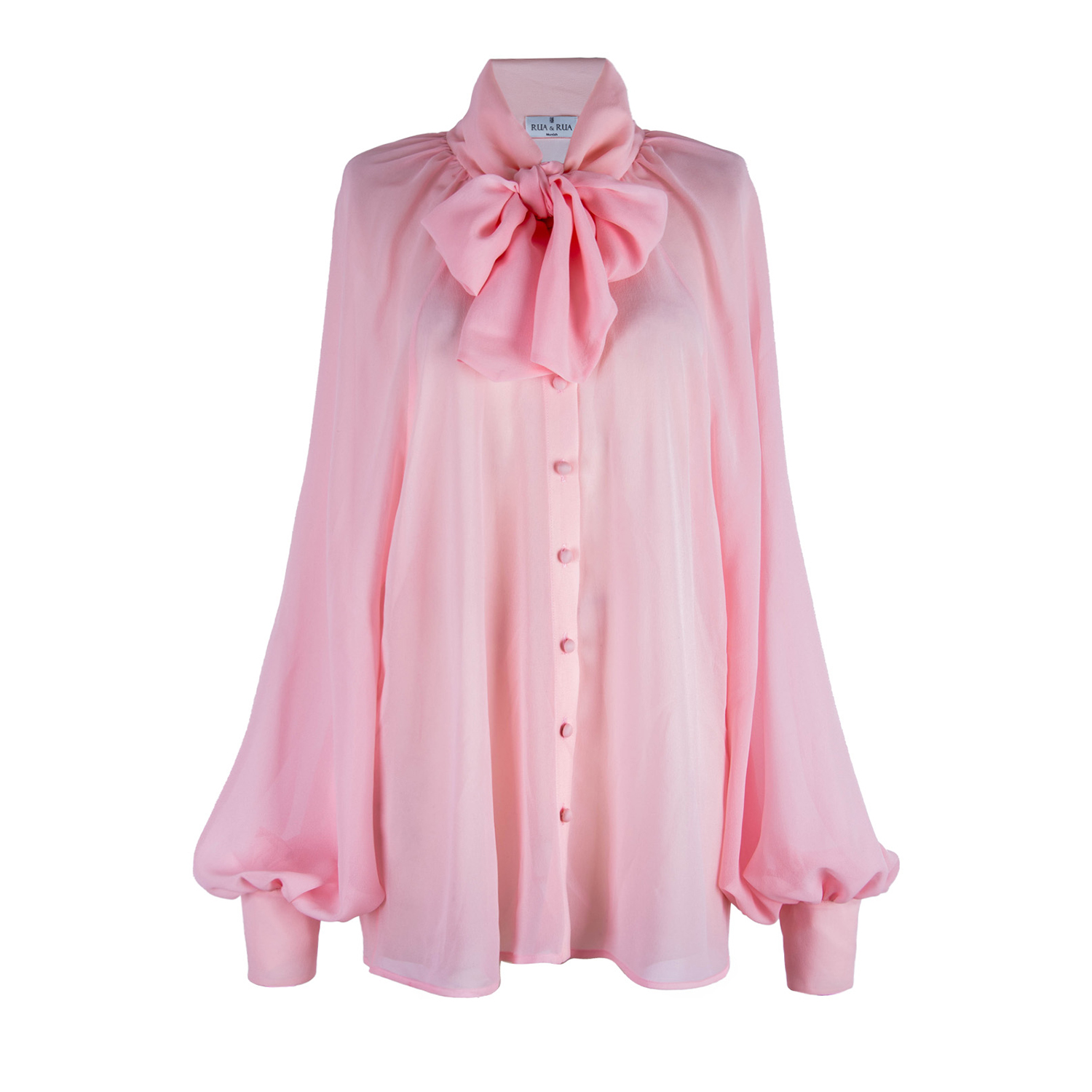 Sheer Silk Shirt Blouse With Bow Collar Pink by RUA & RUA