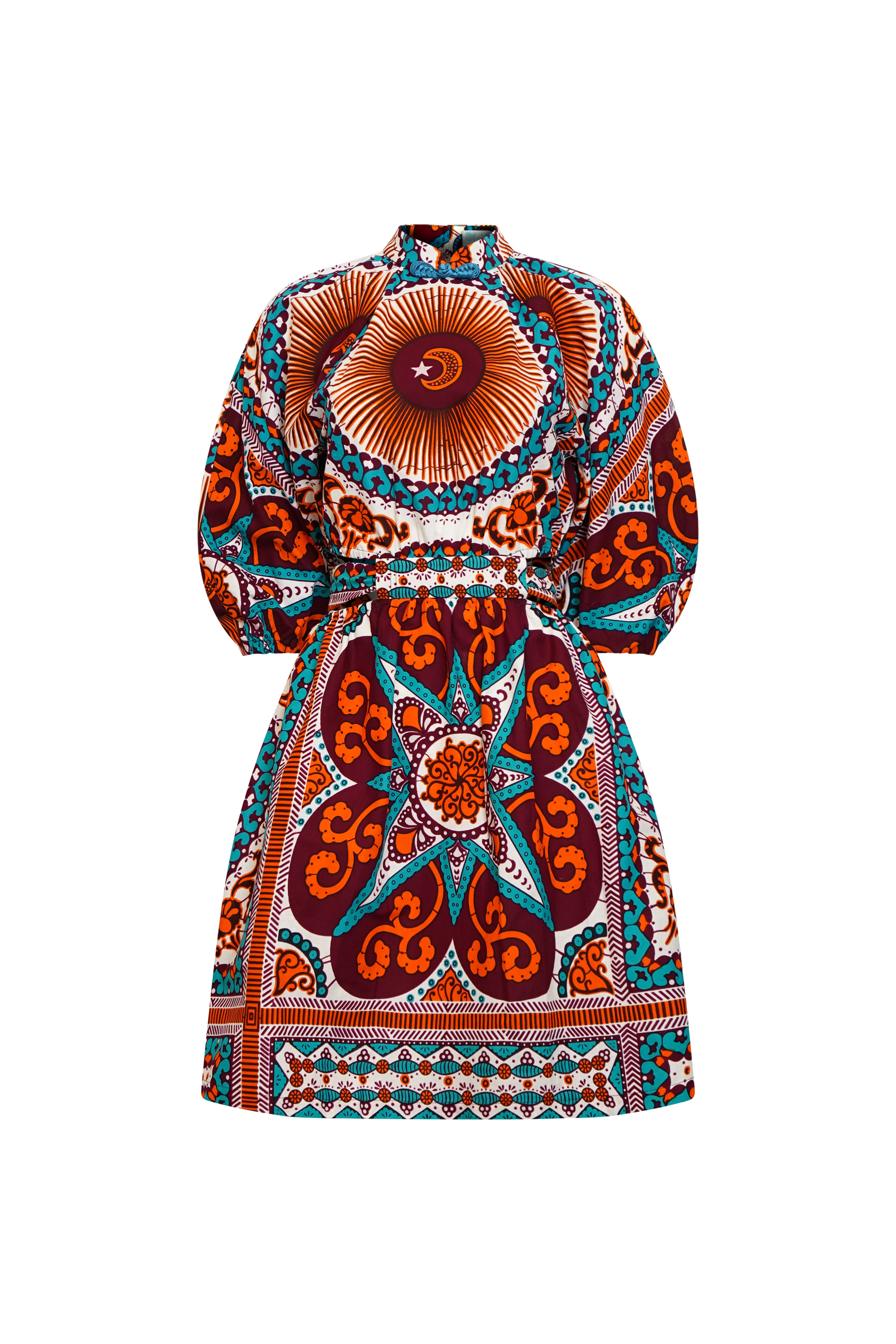 Women’s Blue / White / Rose Gold Rosemary Cheongsam Dress - Orange Cyan & White African Ankara Wax Cotton Print Large Oliveankara