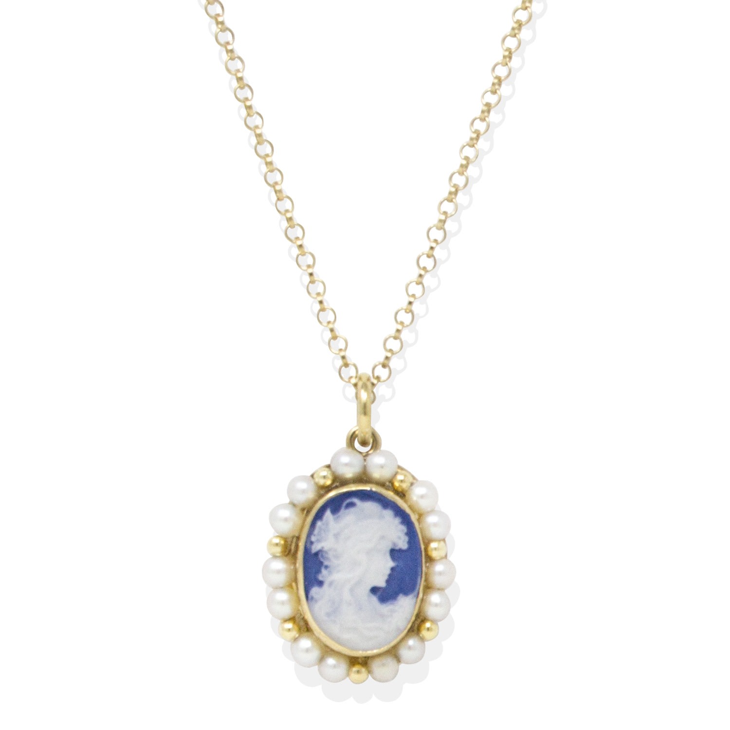 Vintouch Italy Women's Little Lovelies Gold-plated Blue Cameo Pearly Necklace In Blue