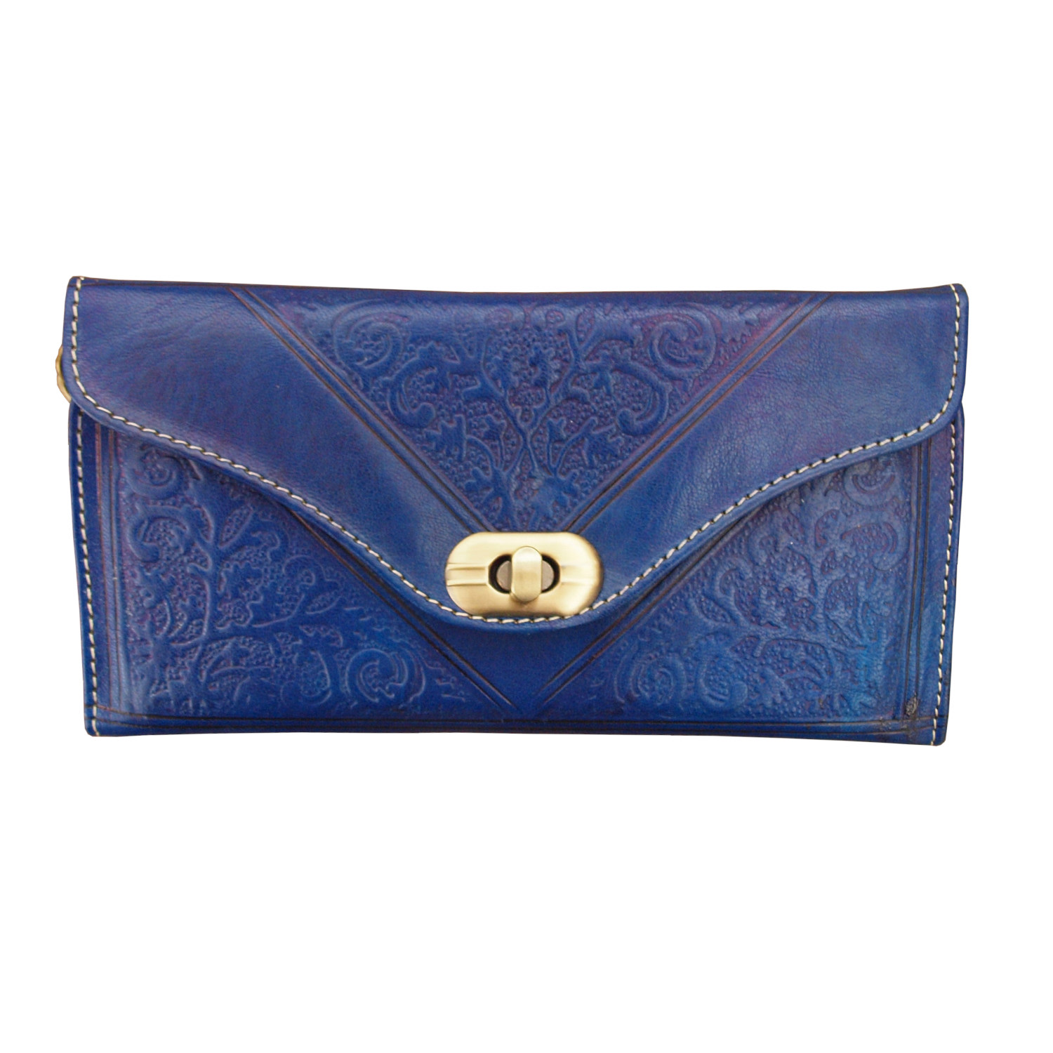 Women's Leather Tri-Fold Purse Blue | Berber Leather