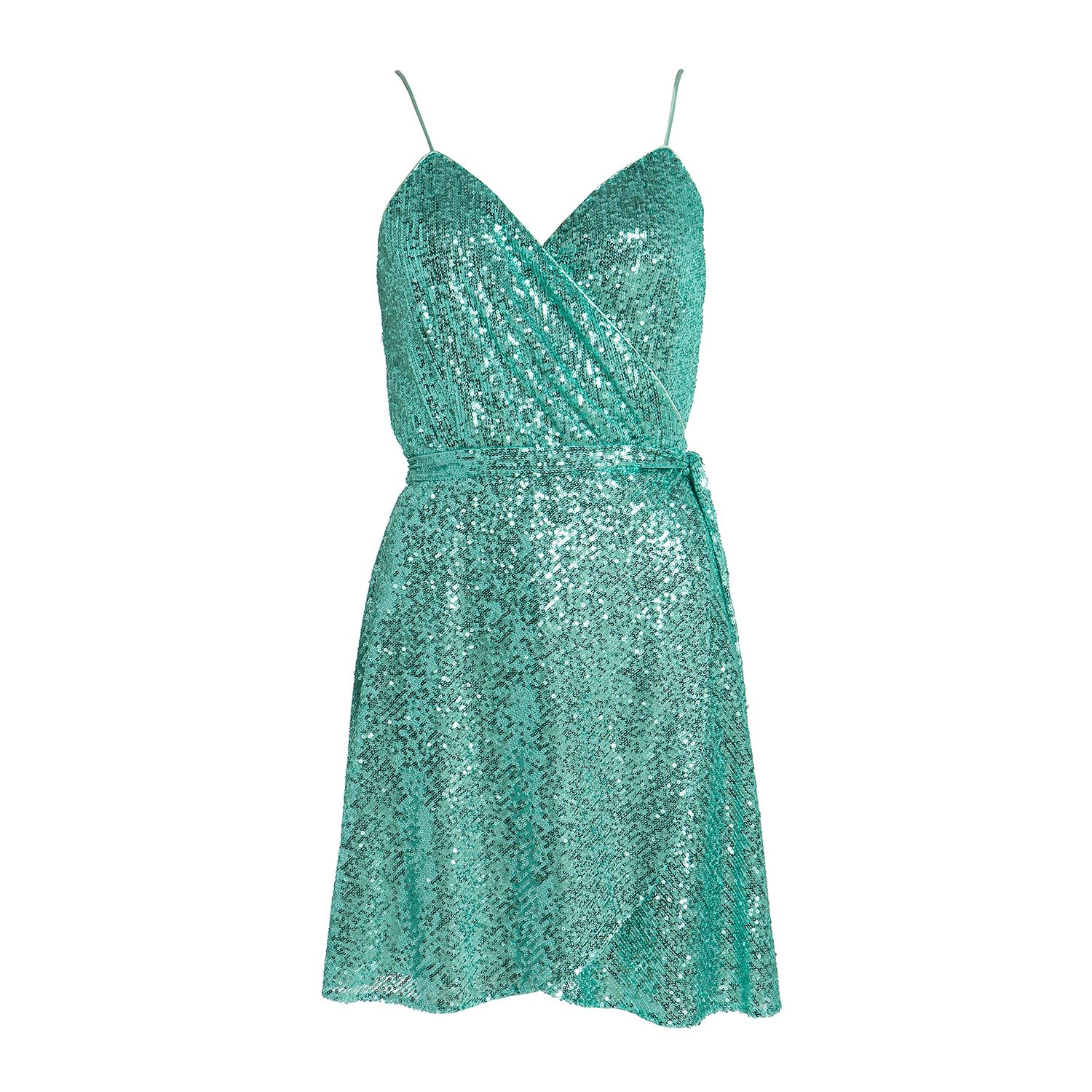 Women’s Blue Eloise Sequin Wrapdress In Aqua Large Roses are Red