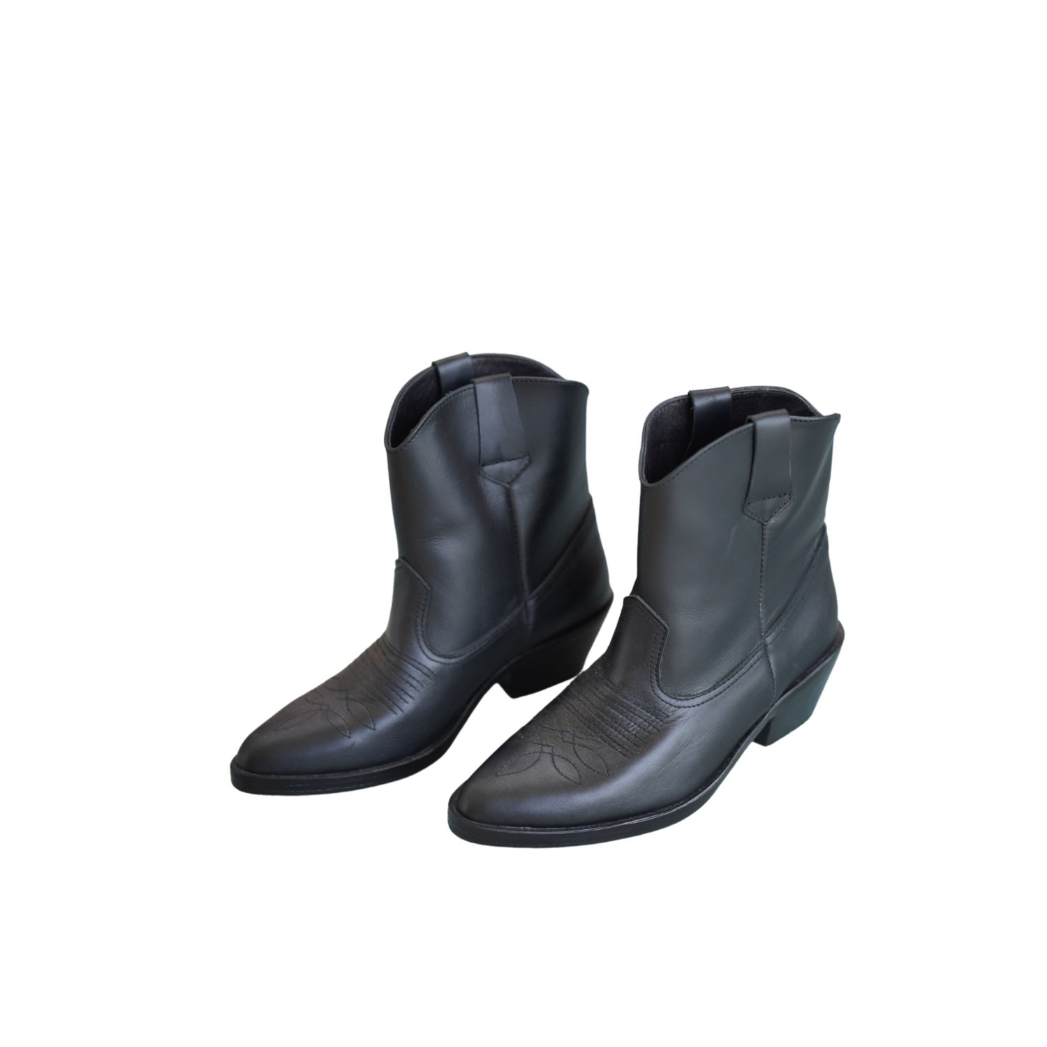 Pink Haley Women's Kamila Cowboy Leather Boots In Black In Black