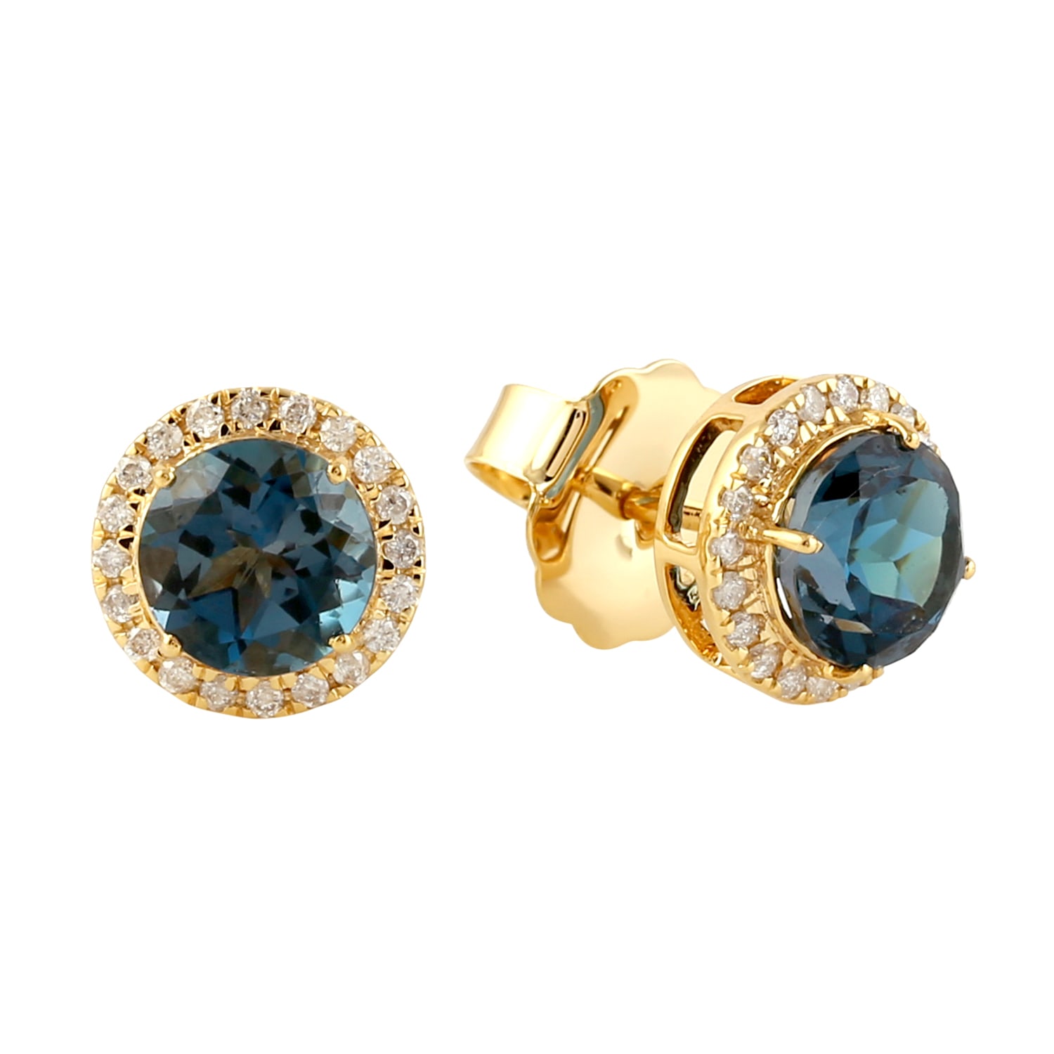 Women’s Yellow / Orange / Blue Gold Pave Diamond Natural Topaz Gemstone Stud Earrings Handmade Artisan