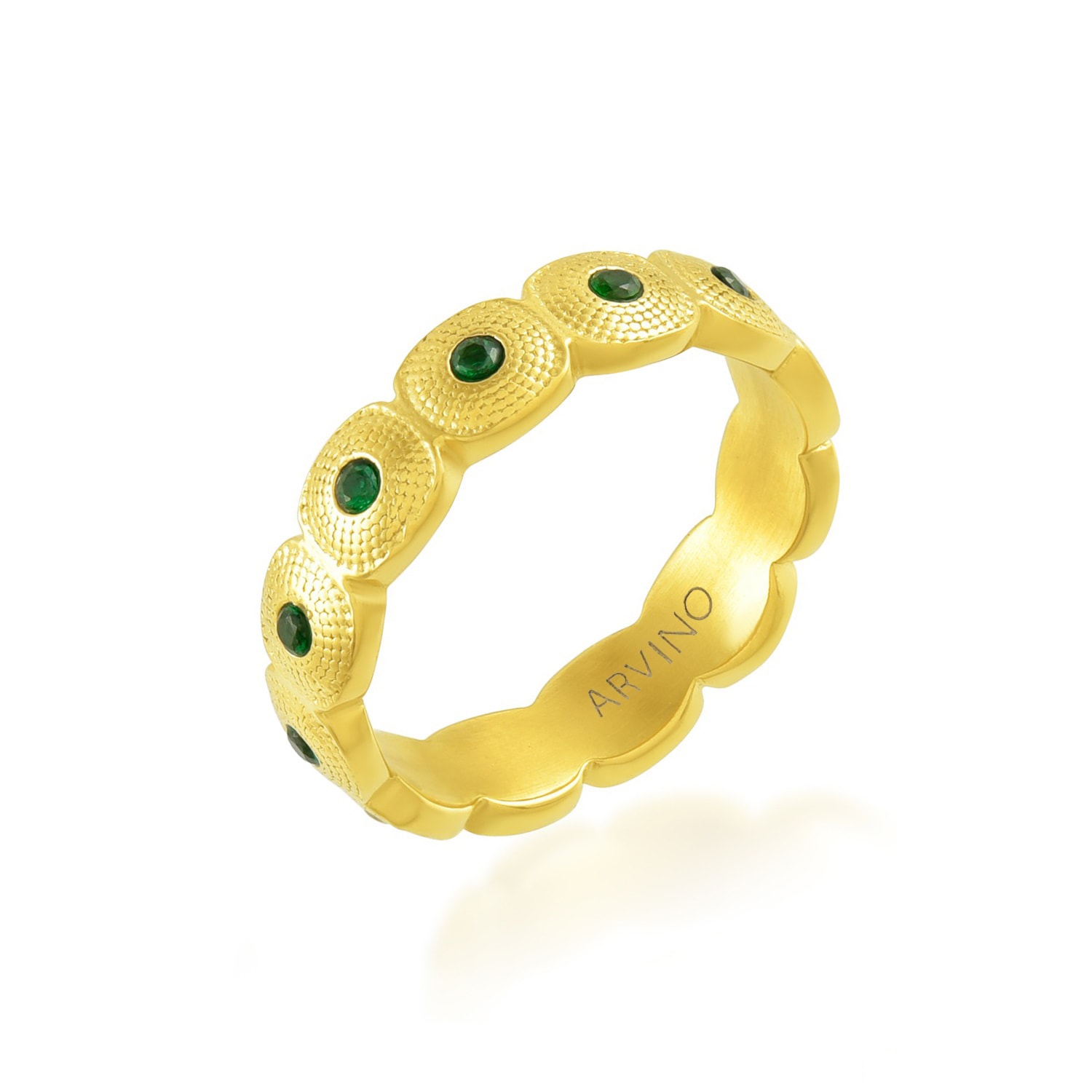 Women’s Gold / Green Green Gems Honeycomb Shaped Band Ring Water Resistance Premium Plating Arvino