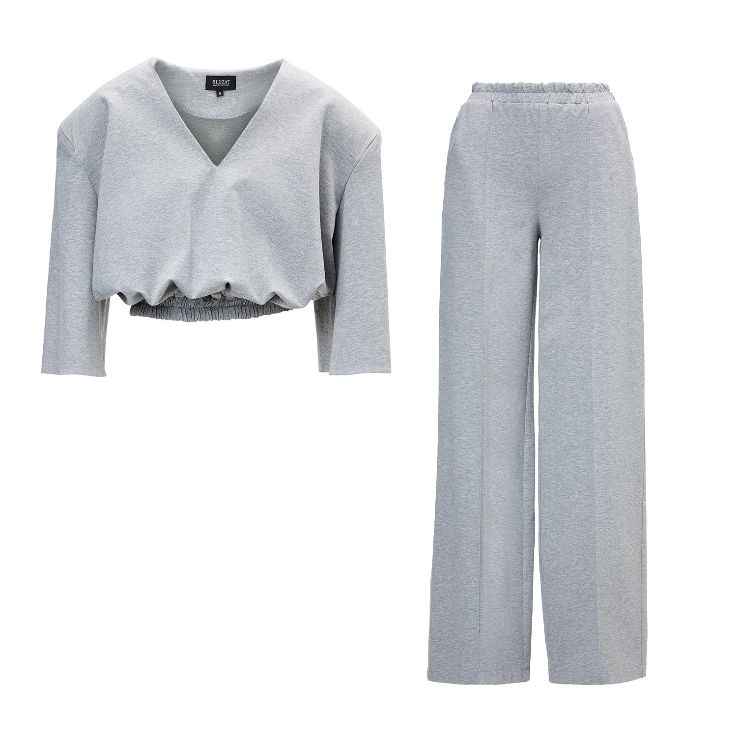 Bluzat Women's Grey Matching Set With Blouse And Wide Leg Trousers In Gray