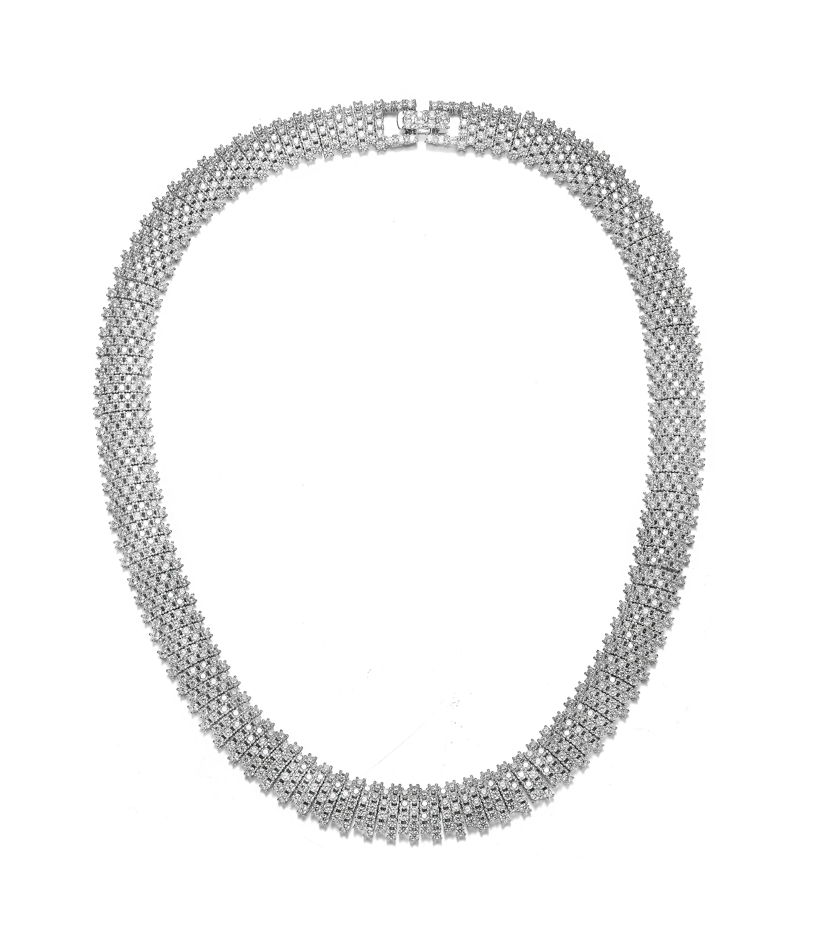 Women’s White / Silver Louise Linear Pave Necklace Genevive Jewelry