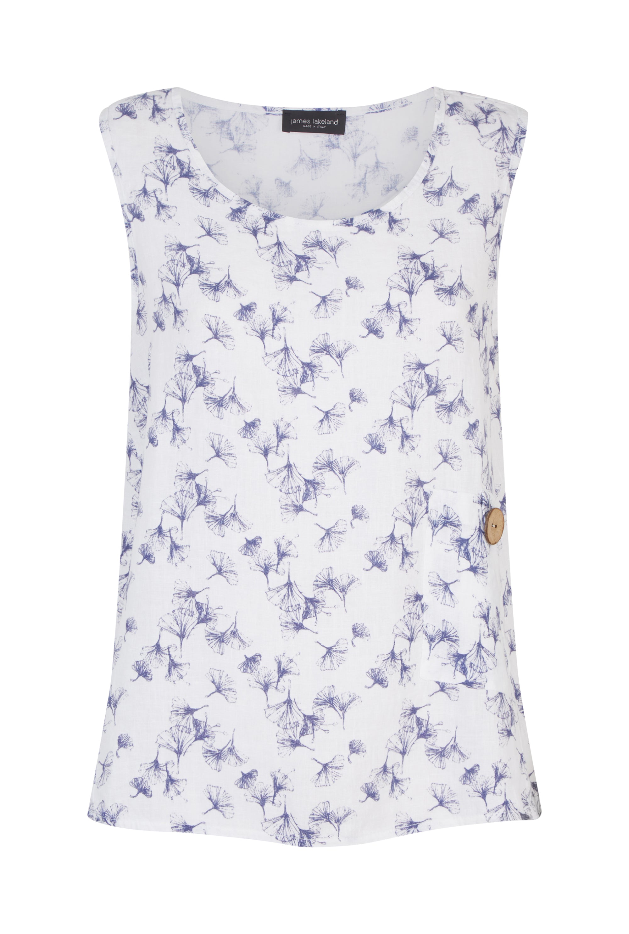 James Lakeland Women's White Print Linen Sleeveless Top