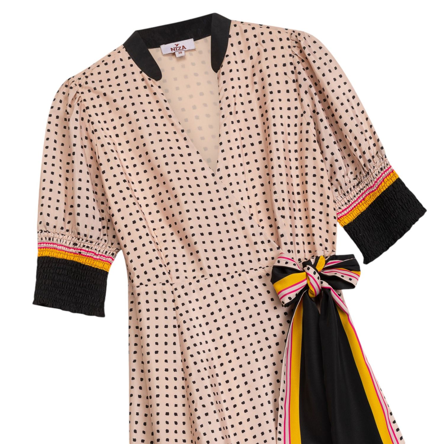 Niza Women's Neutrals / Black Puffed Sleeve Polka Dot Dress Roma