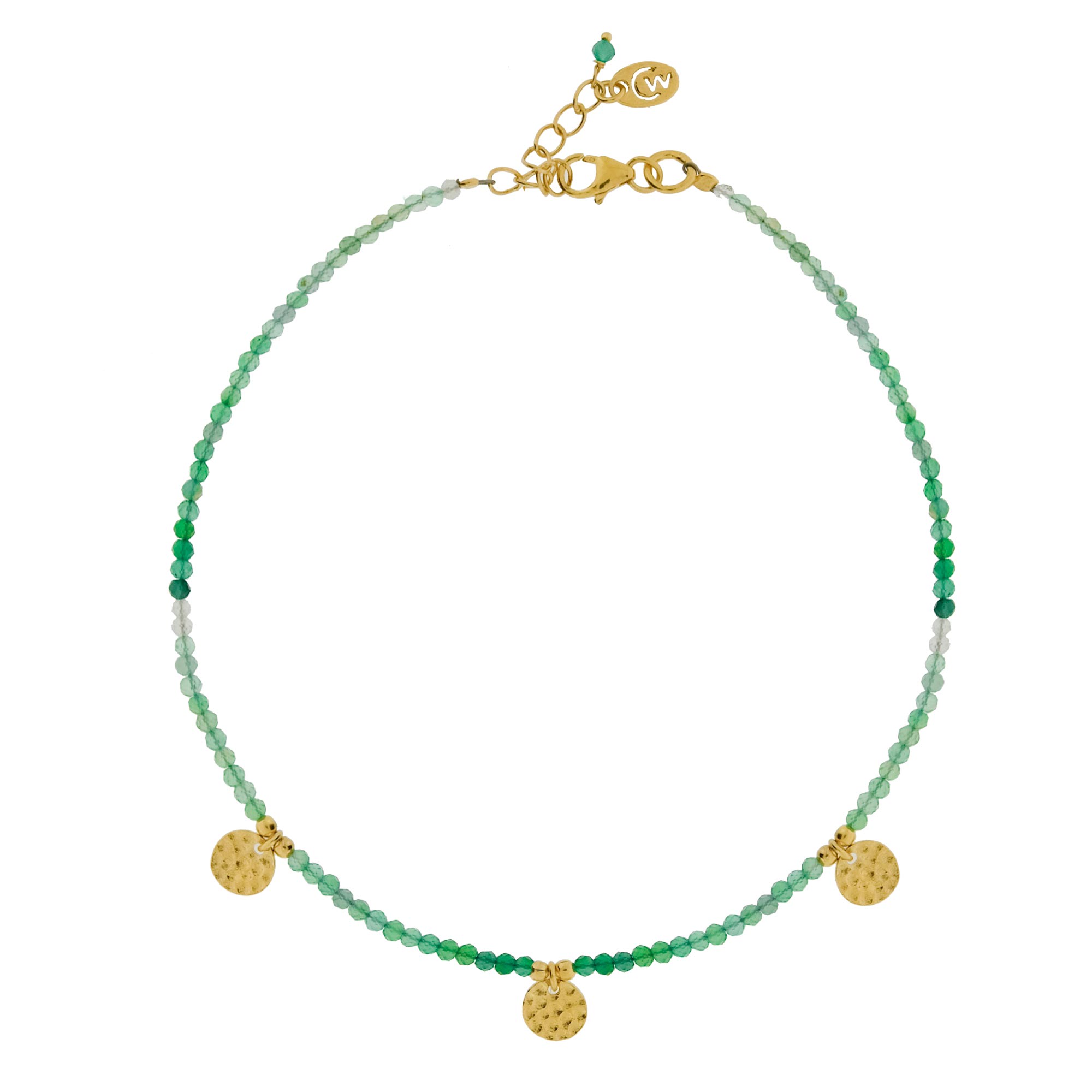 Women’s Be In Nature Gold Vermeil Beaded Anklet - Green Onyx Charlotte’s Web Jewellery