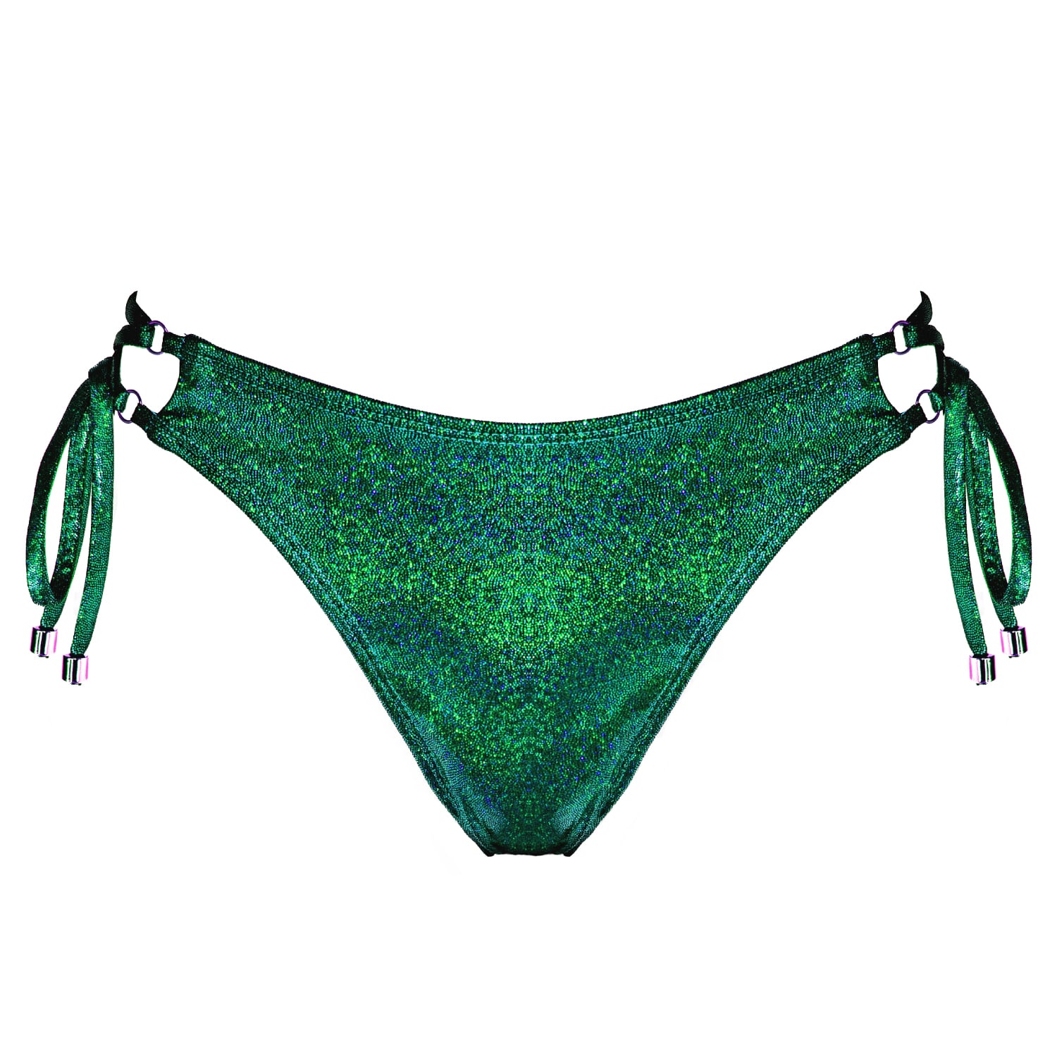 Enez Swim Women's Eden Adjustable Scrunch Bikini Bottom - Glitter Green In Green