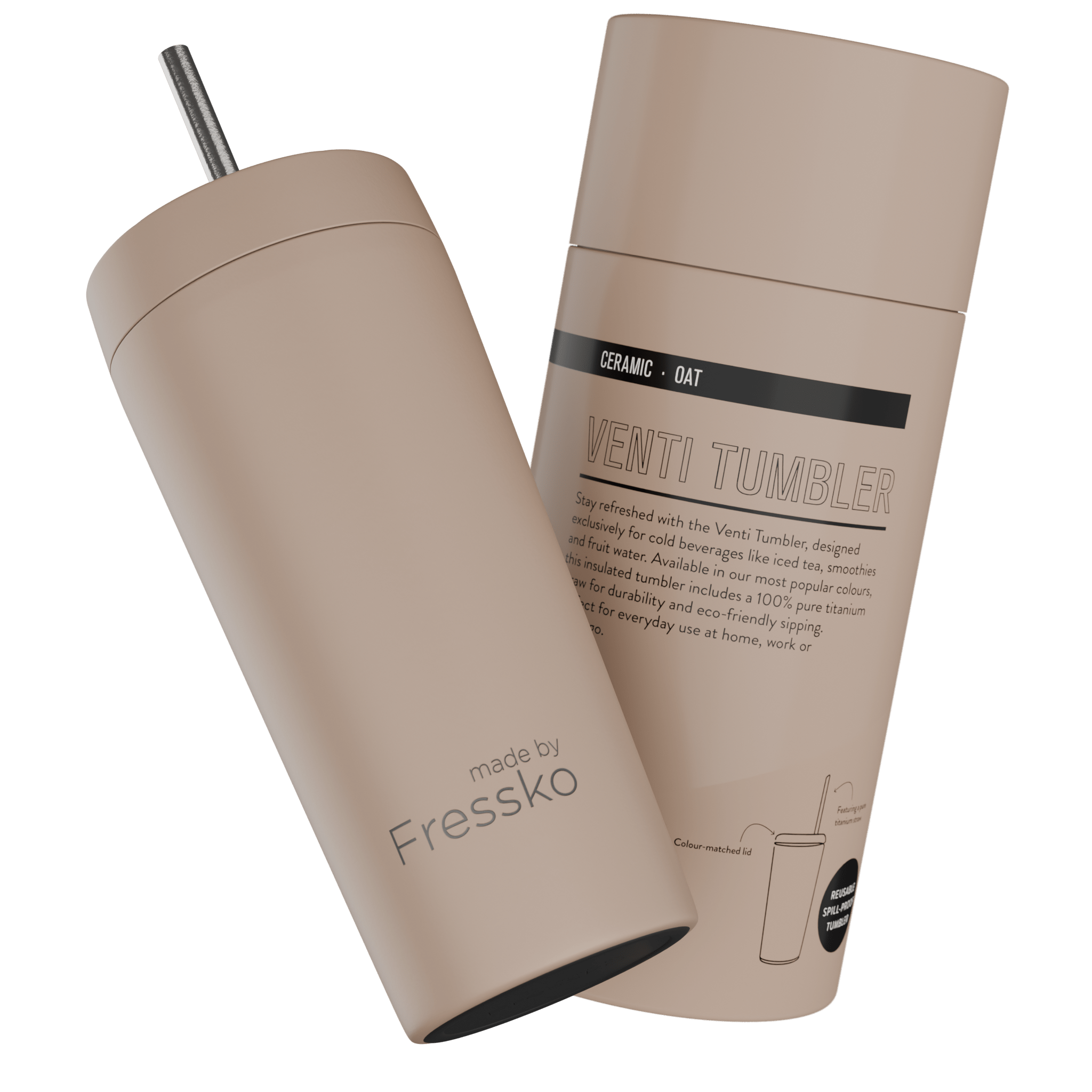 Fressko Neutrals , Venti Tumbler, Ceramic, Oat In Brown