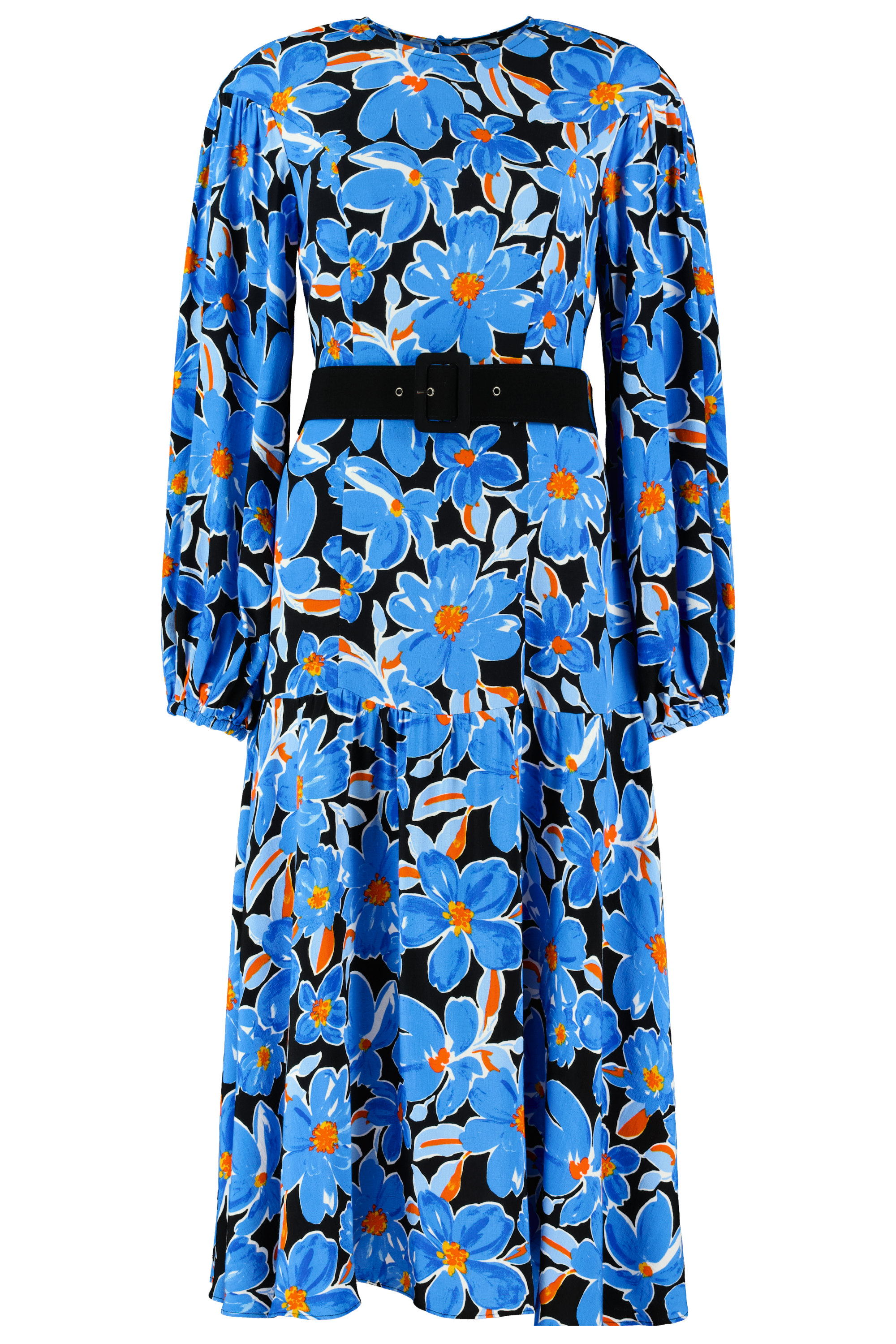 Women’s Black / Blue The Margo Belted Midi Dress In Blue Black Floral Large Lavaand