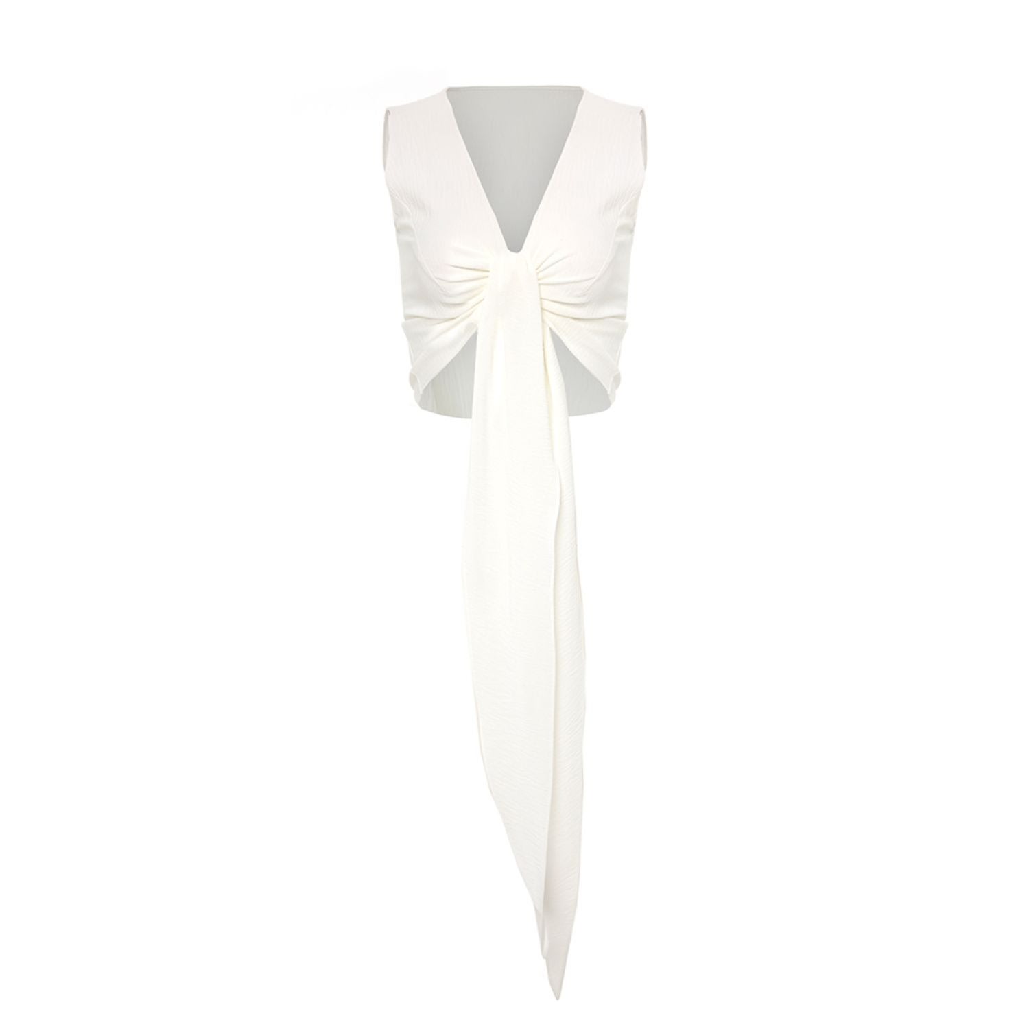 Azzalia Women's Soft Stretch Crepe Top With Bow In White In White