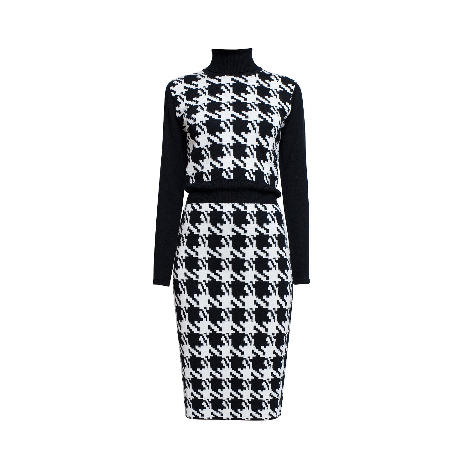 Rumour London Lina Houndstooth Merino Wool Knitted Dress - Black/white