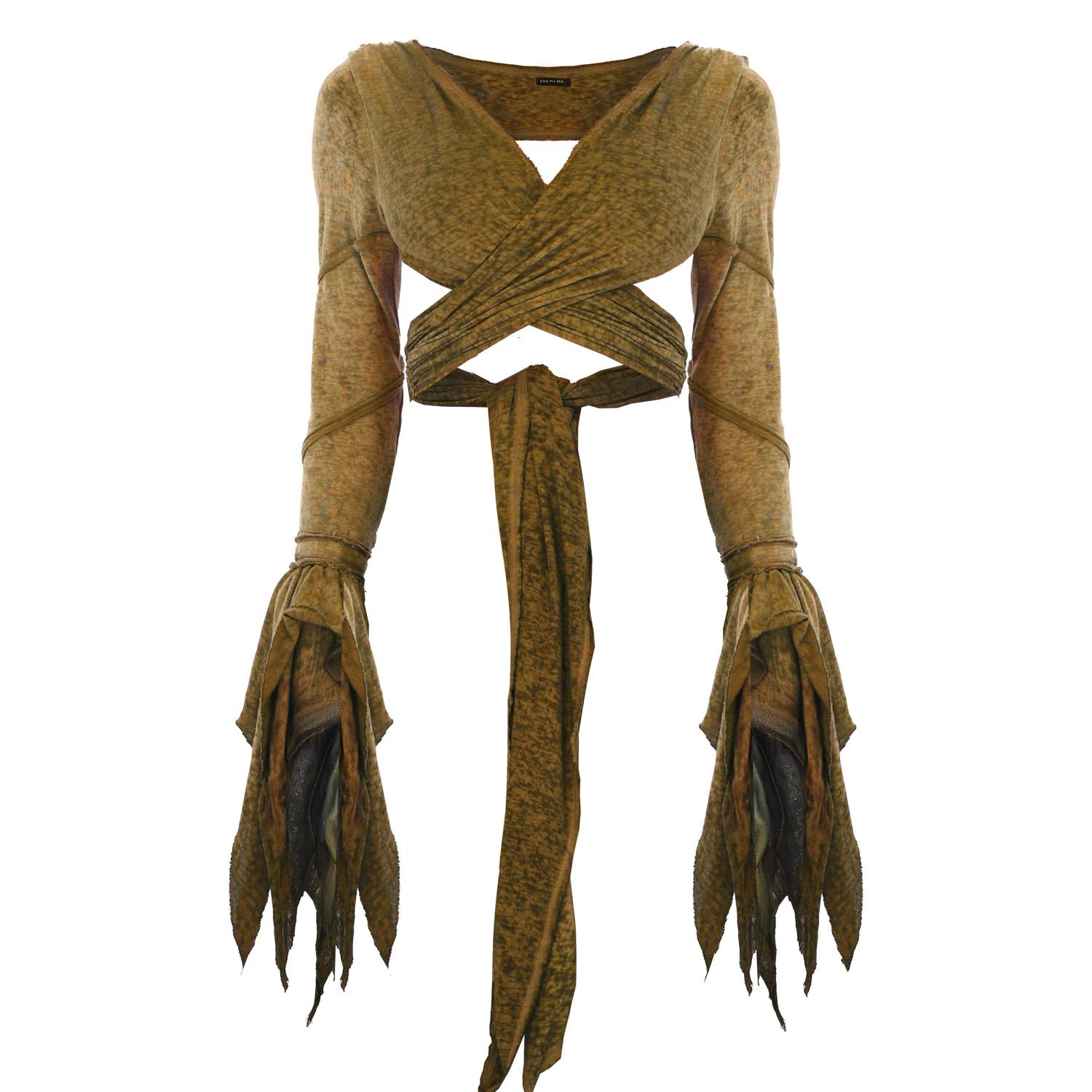 Zhenabia Brown Selene Bolero Desert Sand - Boho Women Open Back Long Sleeve Top In Brown