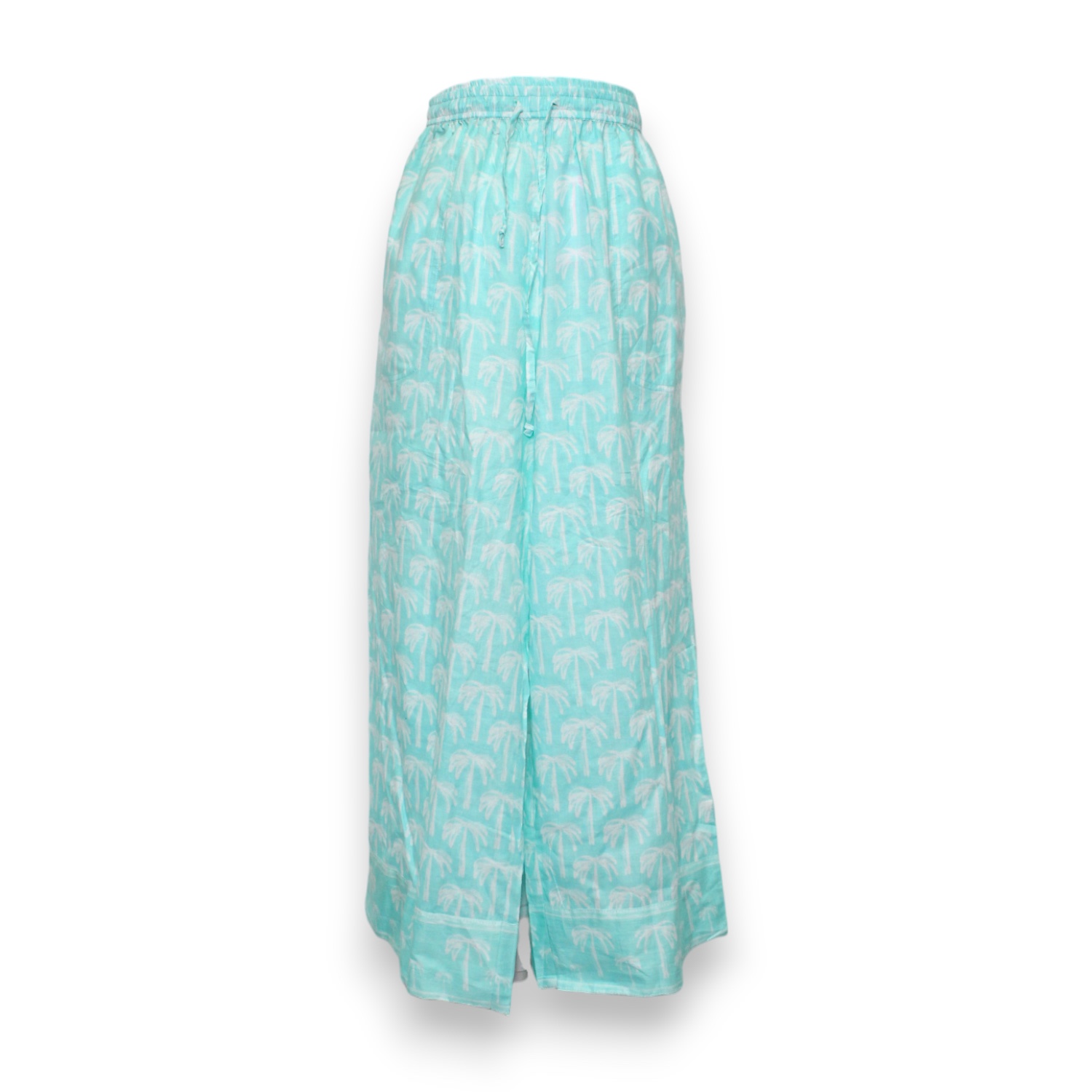Women&rsquo;s Blue Delray Pant - Tropical Palm - Aqua | Large | Mary Marshmallow