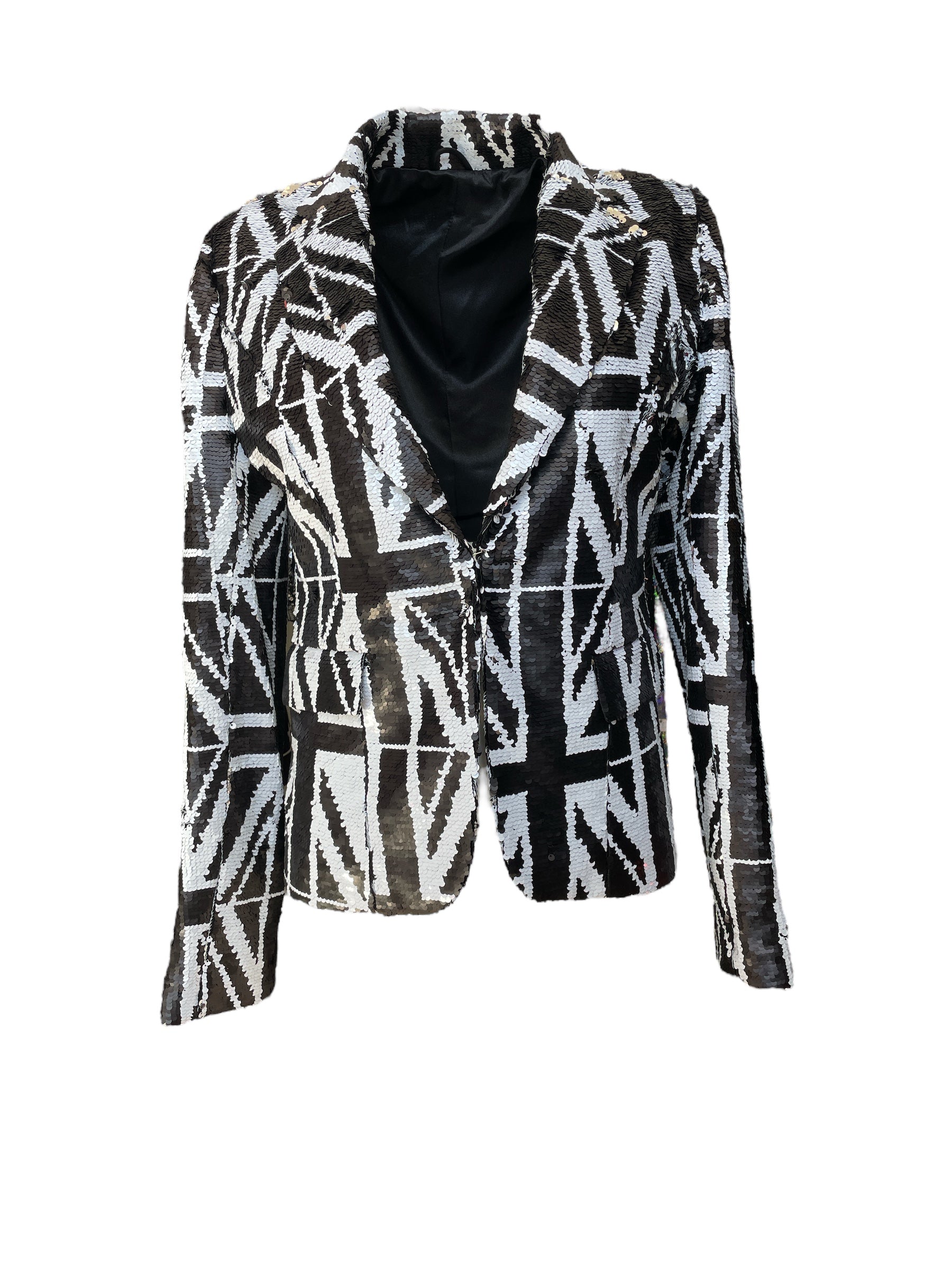 Any Old Iron Women's Black / White / Silver Black Jack Reversible Sequin Blazer Jacket In Black/white/silver