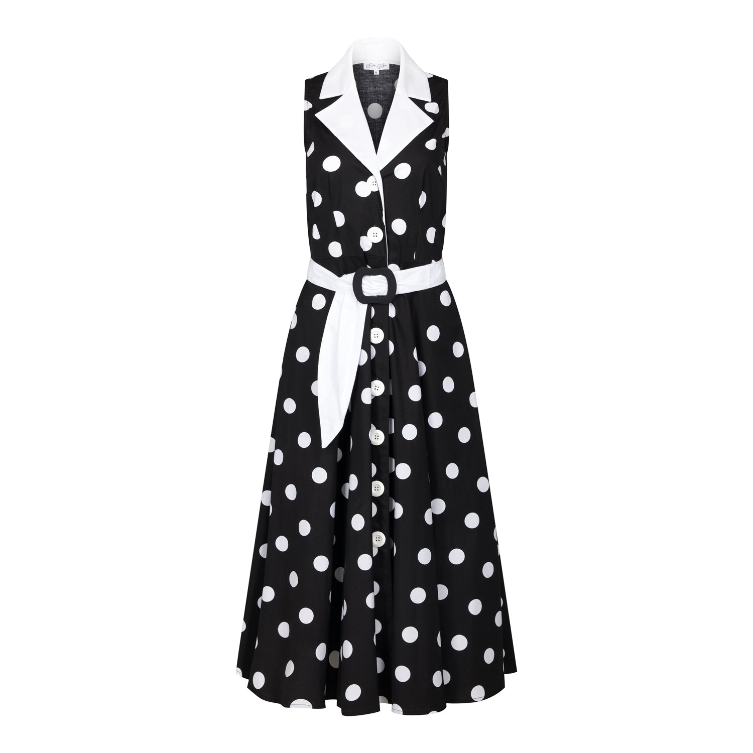 Deer You Women's Black / White Adelaide Alluring Midi Dress In Black & White Polka Dots With Contrast Collar In Black/white