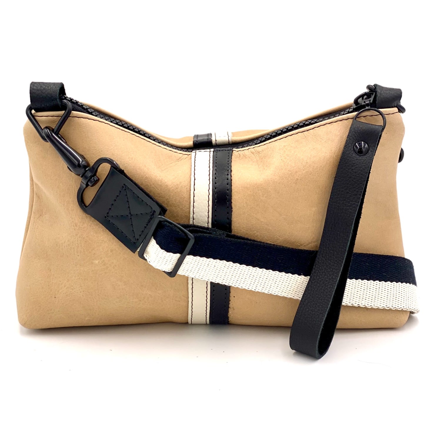 Women’s Neutrals Nancy Crossbody Bag In Cafe Au Lait Wth Black & Cream Stripes Lynn Tallerico