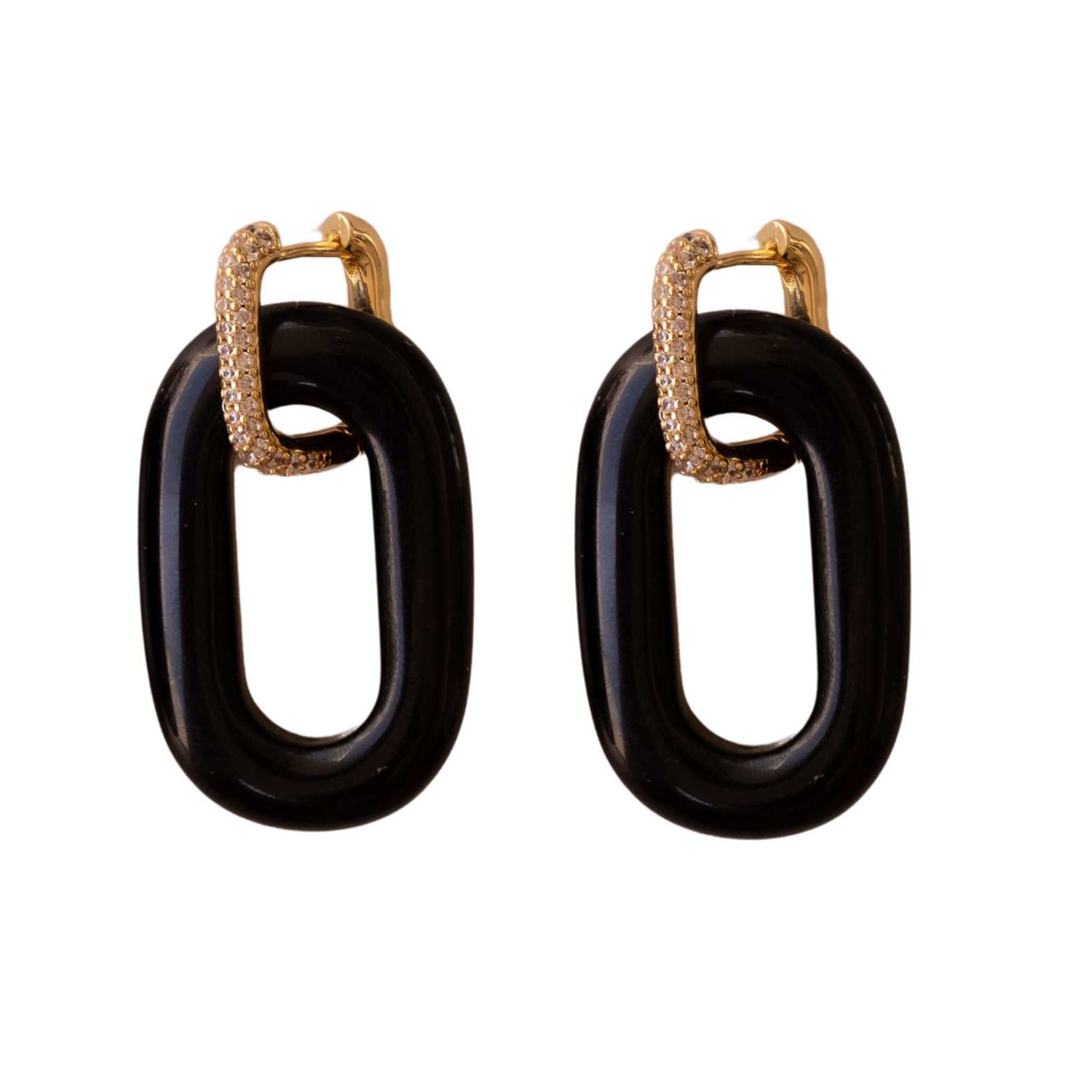 Lucky O’s Women's Black Zero Onyx Golden Crystal Earrings In Black