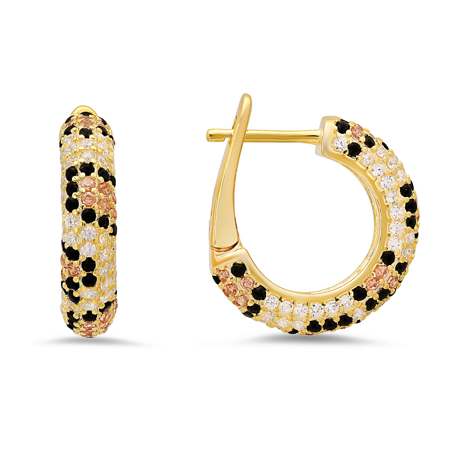 Kylie Harper Women's Gold Leopard Skin Pave Diamond Cz Hoop Earrings