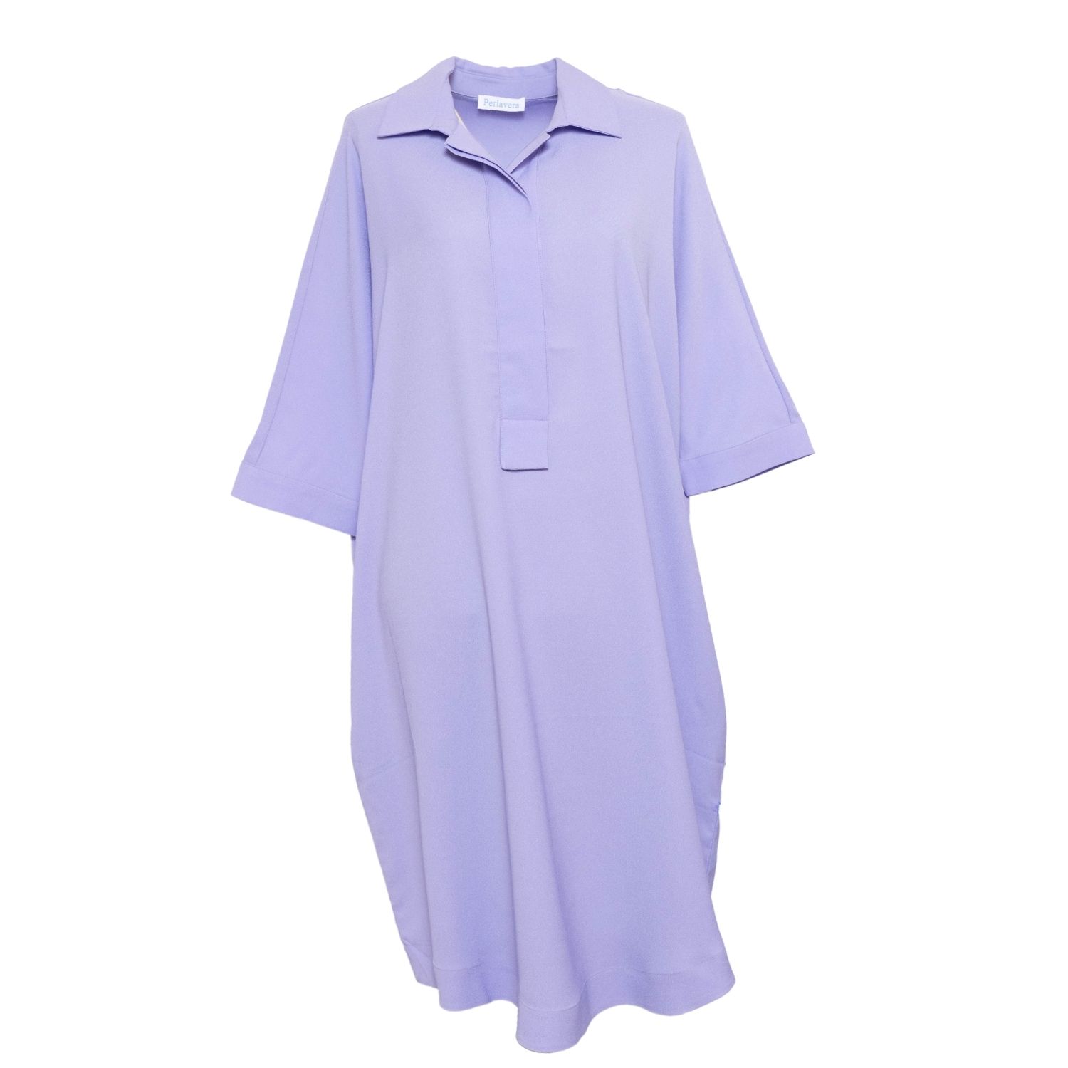 Perlavera Women's Pink / Purple Dina Lilac Hidden Placket Three Quarter Sleeve Dress In Pink/purple