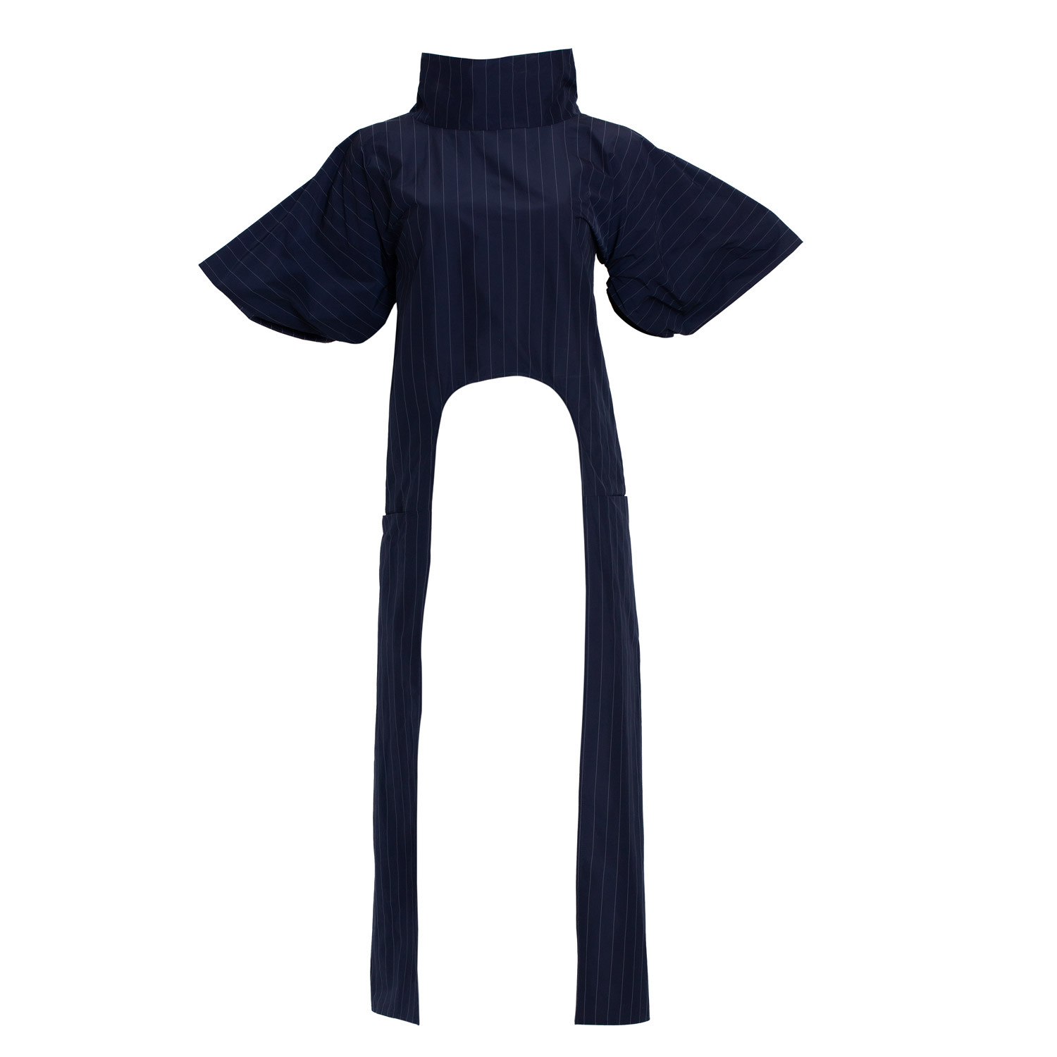 Bianca Popp Women's Blue Long Sides Top In Navy Taffeta With White Stripes In Blue