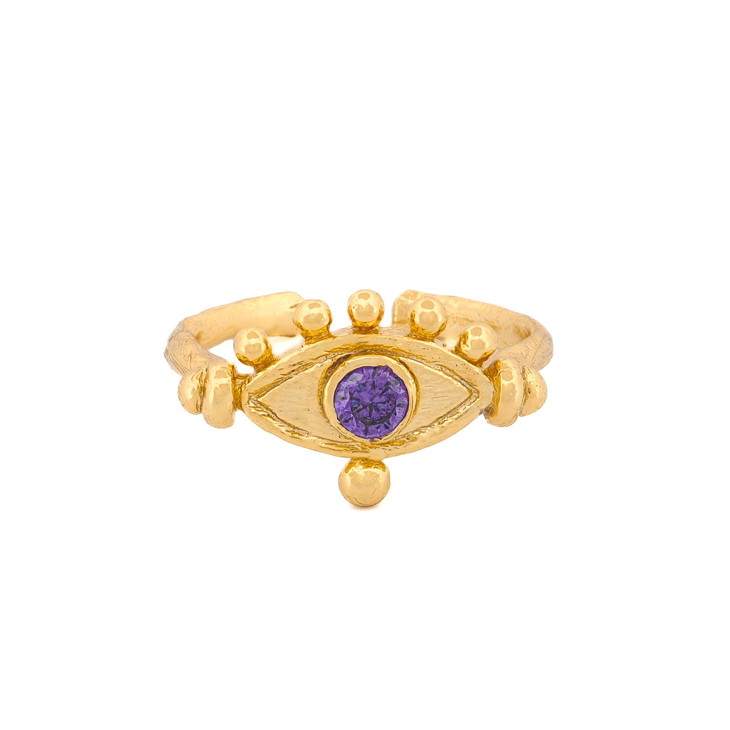 Ebru Jewelry Women's Gold / Purple Mystic Amethyst Evil Eye Gold Adjustable Band Ring - Purple In Gold