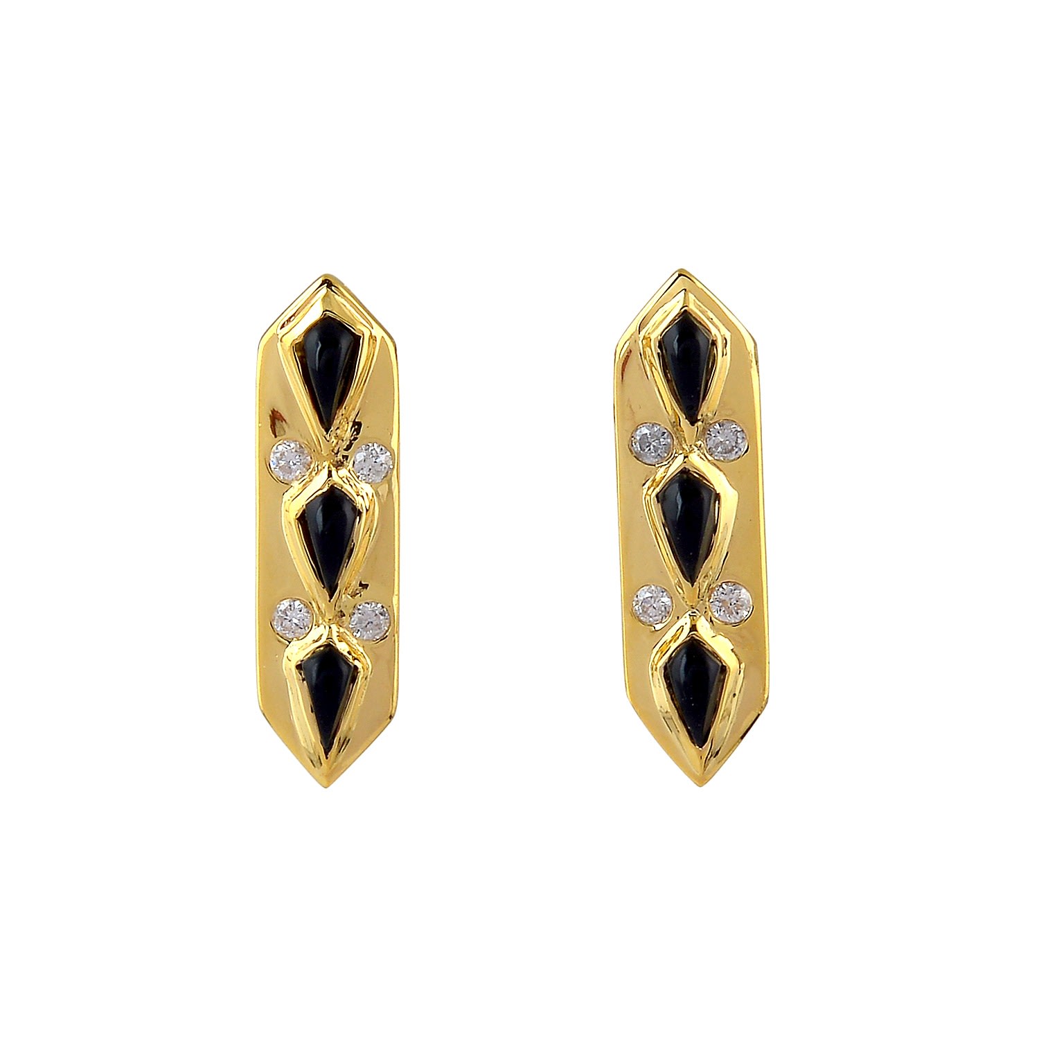 Women’s White / Yellow / Orange Gold Diamond Designer Onyx Stud Earrings Handmade Artisan